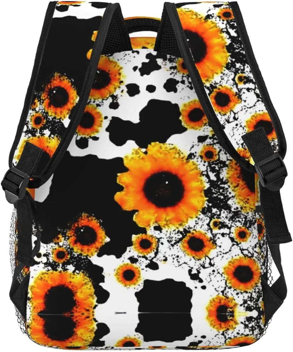 Men Women Polyester 80S Vintage Sunflower Cow Print Daypack Backpack Large Capacity Carry On Bag With Smooth Zippers for Hiking Picnic Walking Cycling