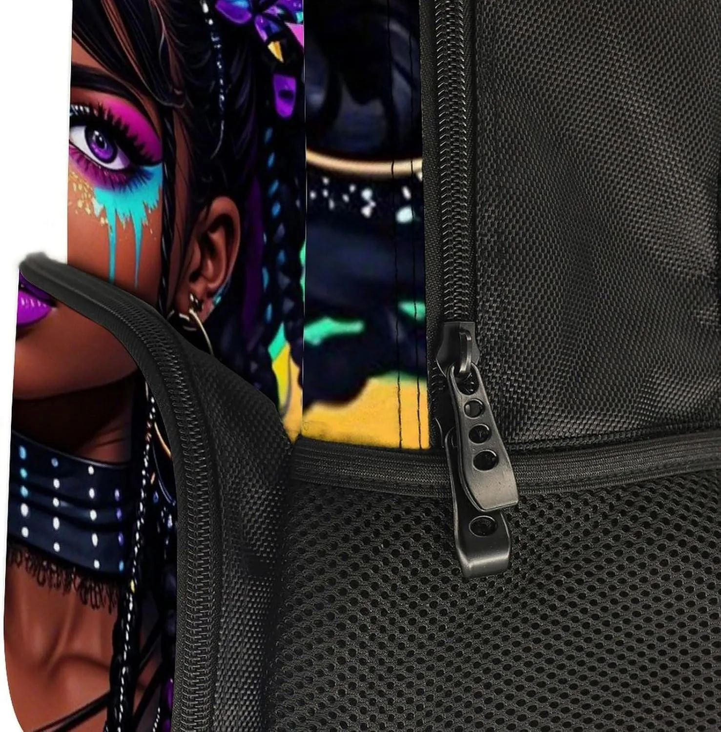 Men Women Polyester Cool African American Woman Bold And Colorful Art Daypack Big Capacity Shoulder Bag With Adjustable Shoulder Straps for Camping Travel Walking Cycling
