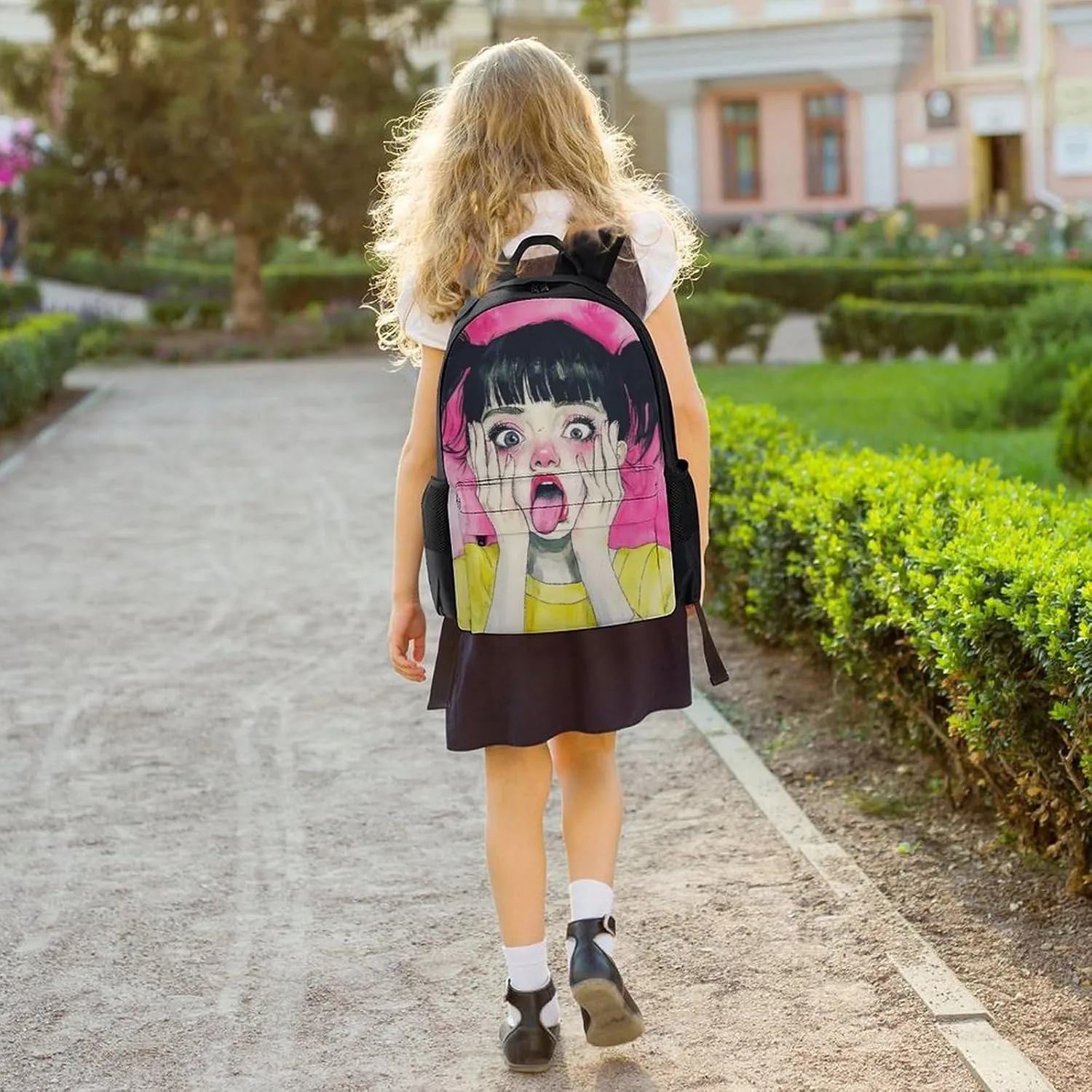 Men Women Polyester Cute Goth Gothic Woman Art Daypack Bookbag Big Capacity Shoulder Bag With Padded Straps for Climbing Travel Walking Cycling