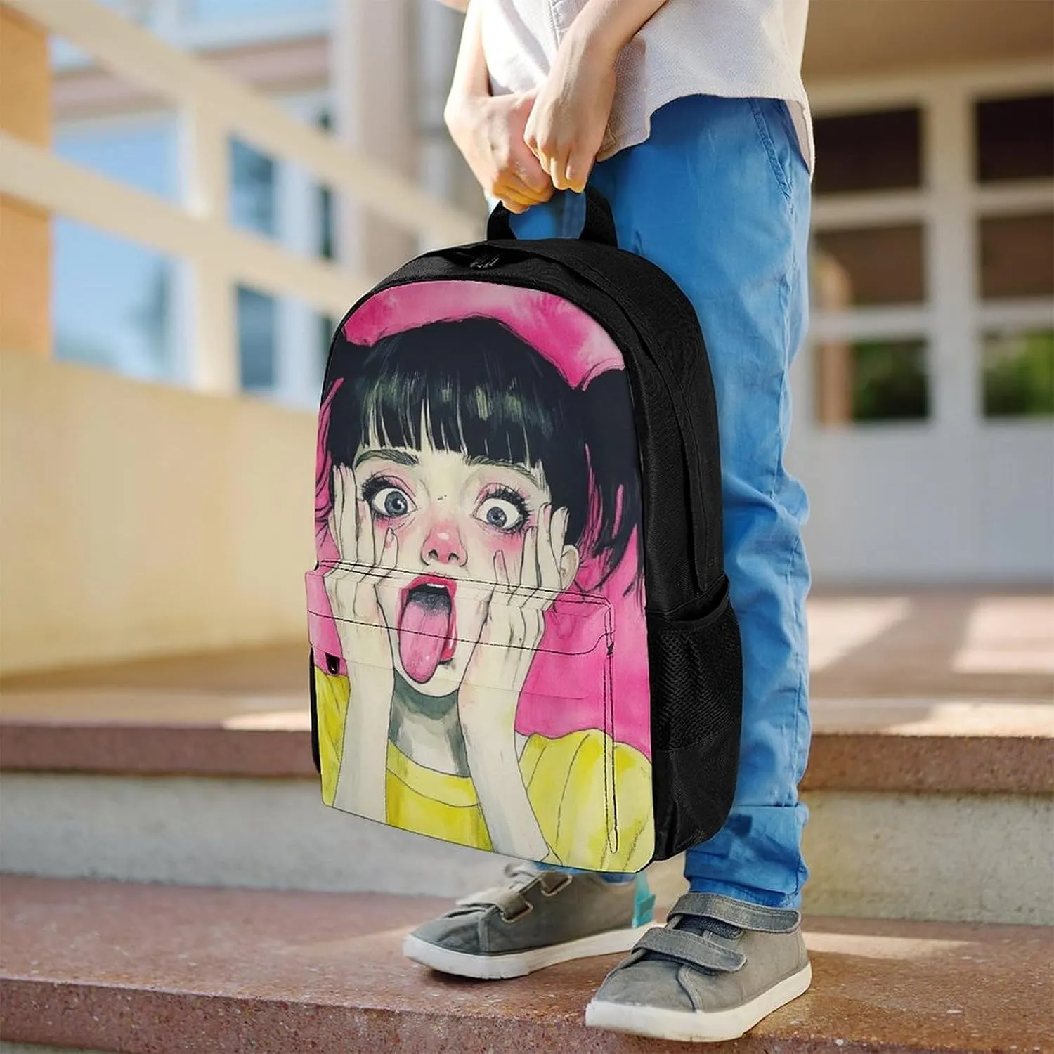 Men Women Polyester Cute Goth Gothic Woman Art Daypack Bookbag Big Capacity Shoulder Bag With Padded Straps for Climbing Travel Walking Cycling
