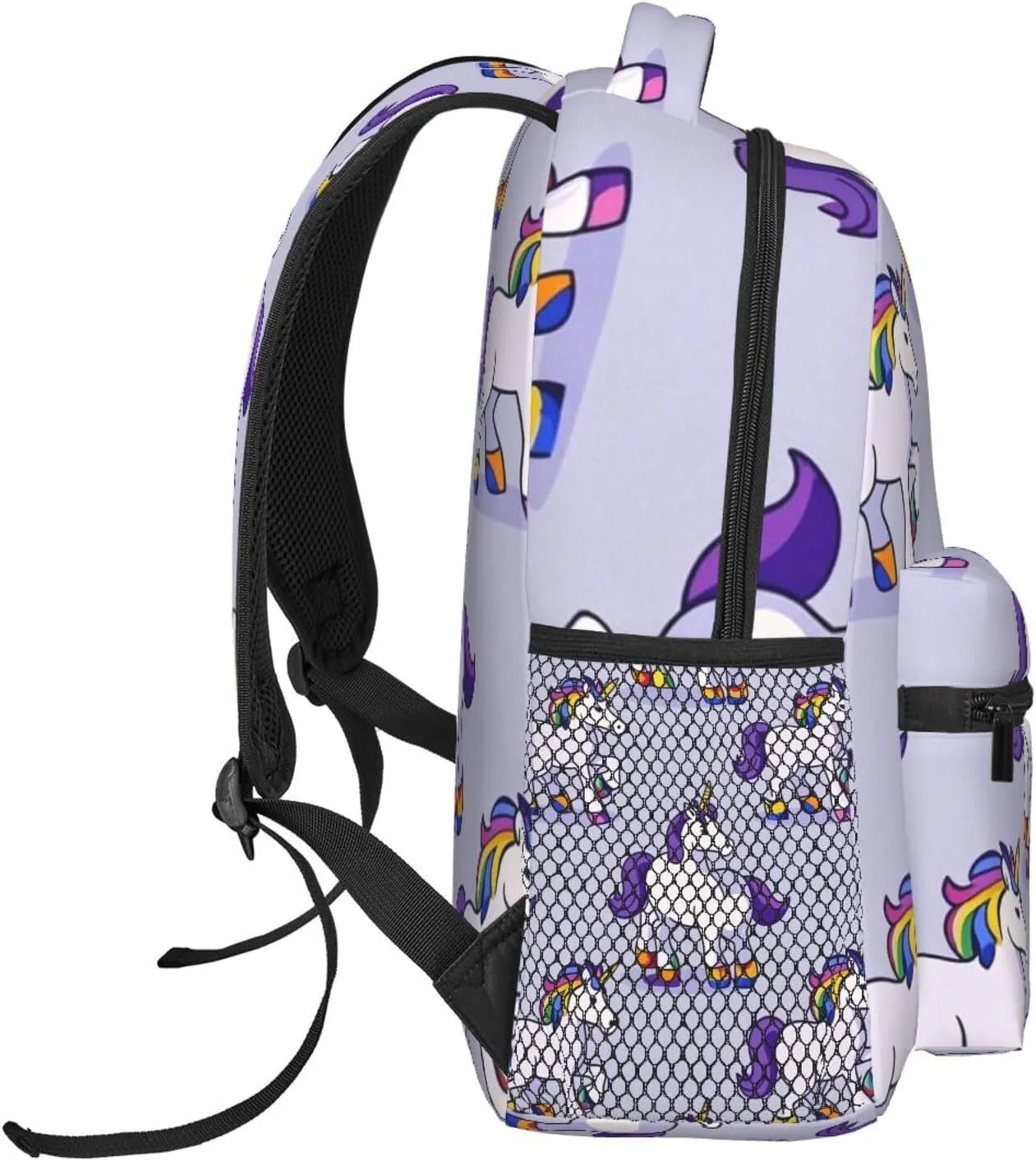 Men Women Polyester Cute Rainbow Unicorn Art Casual Daypack Large Capacity Carry On Bag With Adjustable Shoulder Straps for Camping Work Running