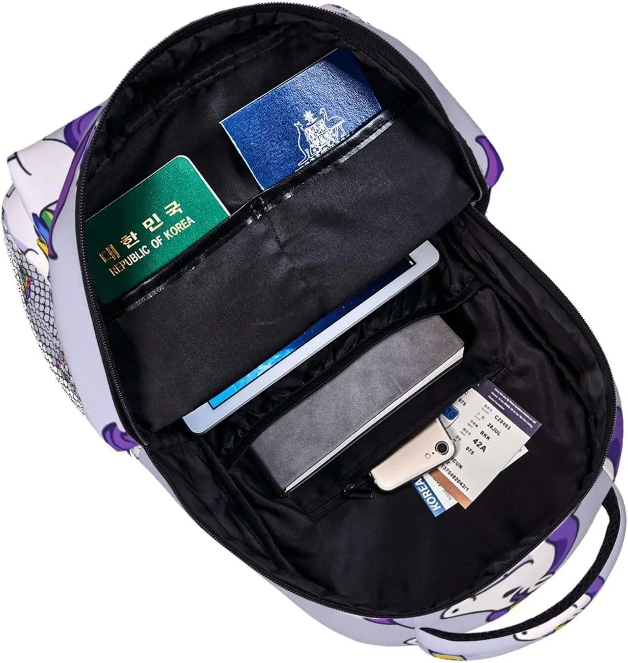 Men Women Polyester Cute Rainbow Unicorn Art Casual Daypack Large Capacity Carry On Bag With Adjustable Shoulder Straps for Camping Work Running