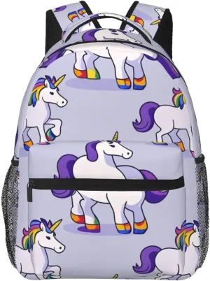 Men Women Polyester Cute Rainbow Unicorn Art Casual Daypack Large Capacity Carry On Bag With Adjustable Shoulder Straps for Camping Work Running