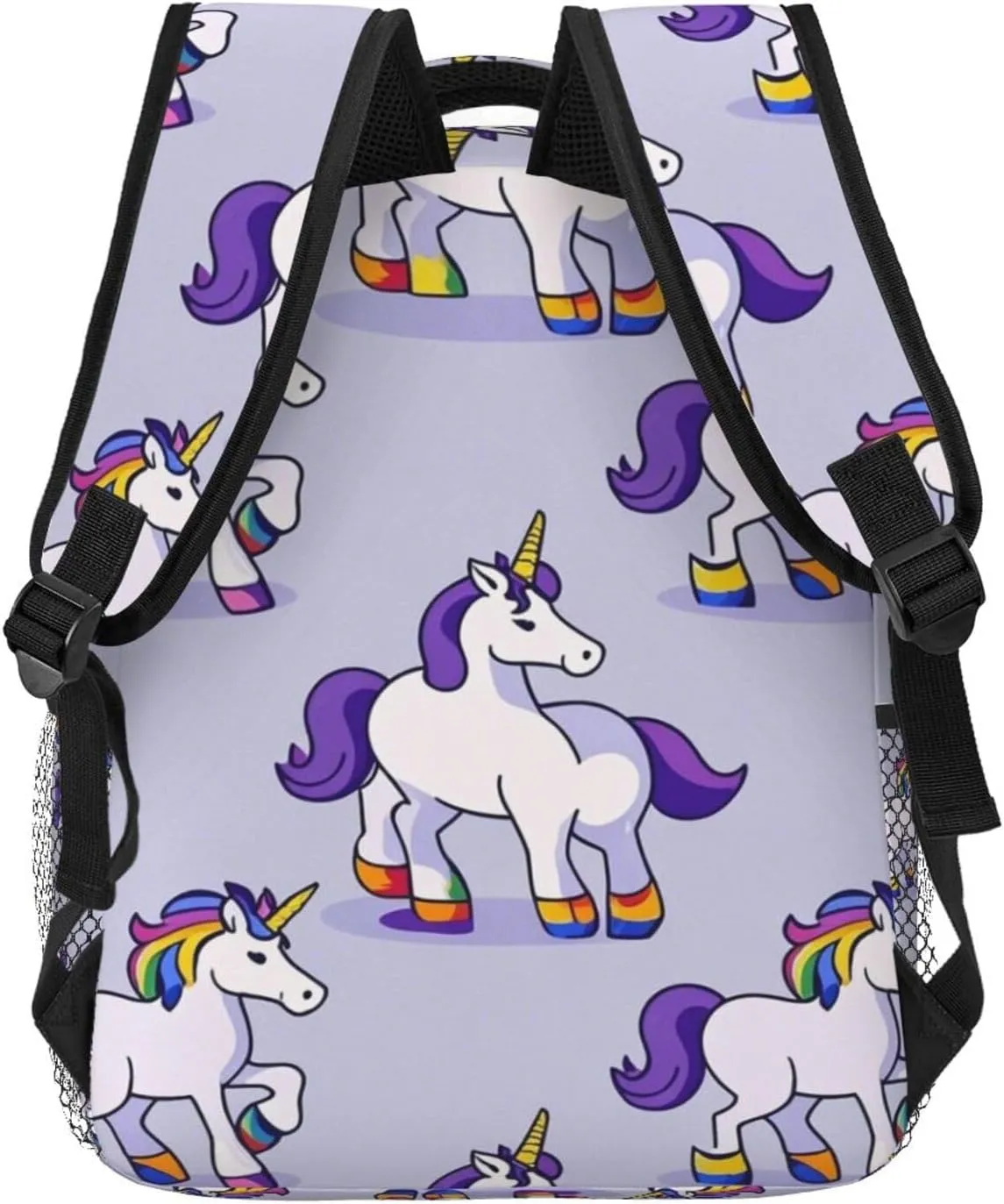 Men Women Polyester Cute Rainbow Unicorn Art Casual Daypack Large Capacity Carry On Bag With Adjustable Shoulder Straps for Camping Work Running