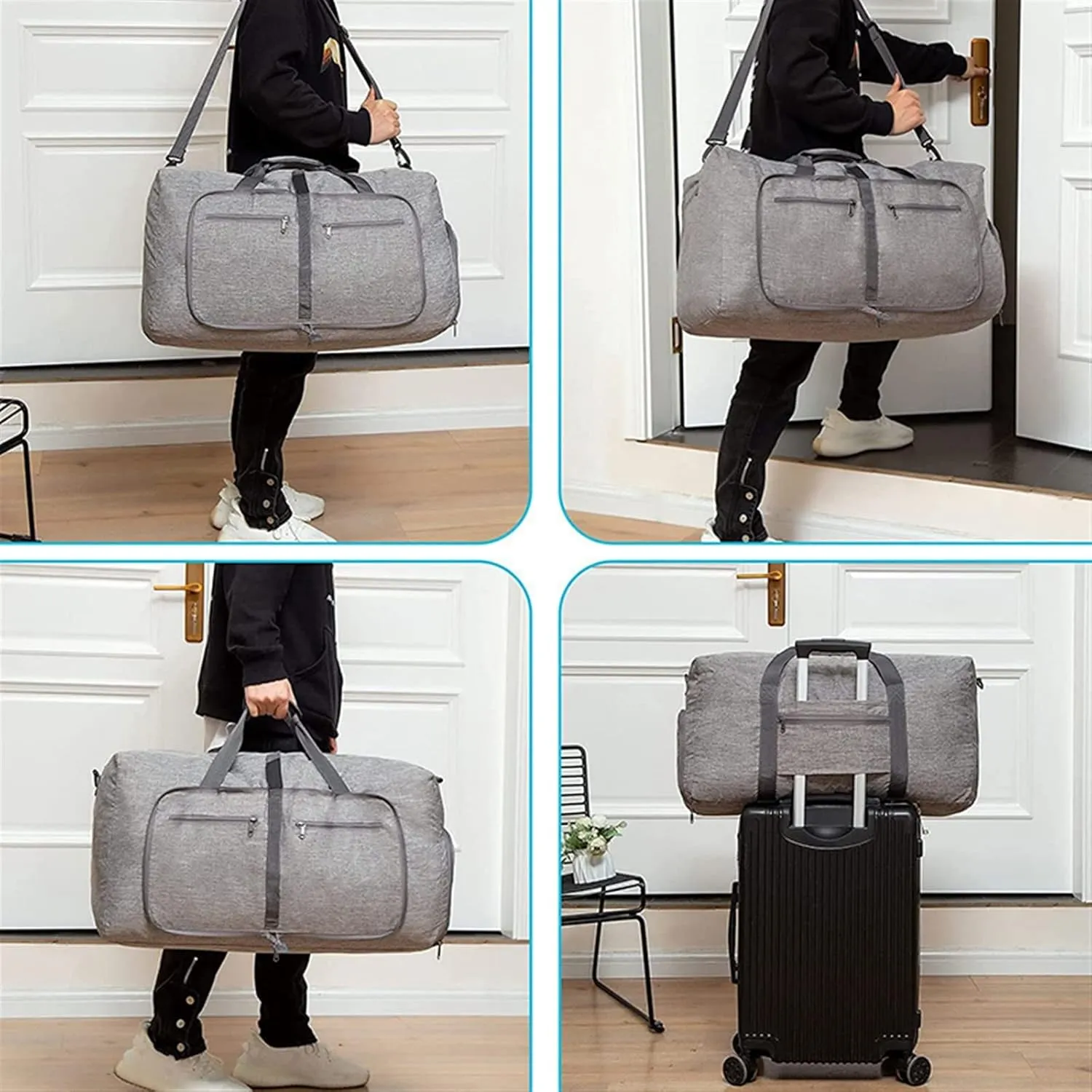 Men's and Women's Foldable Large Capacity Sports Fitness Training Tote Backpack Large Yoga Organizer Shoe Compartment (Gray)