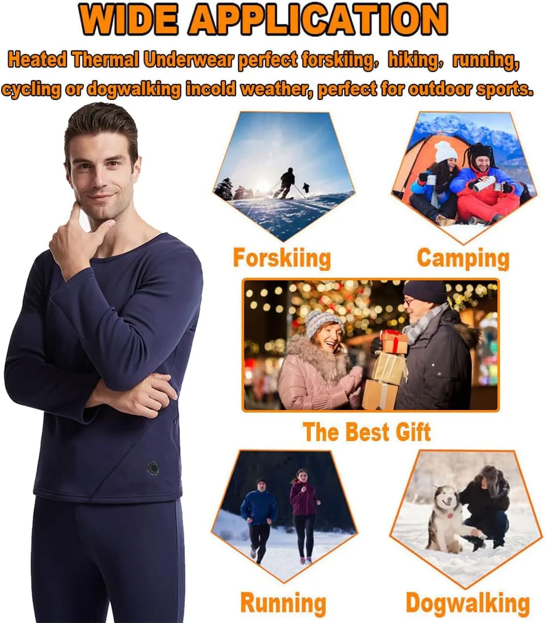 Men's Heated Thermal Underwear Set, Men's Winter Outdoor Sports Underwear with 16 Heating Zones, Heated Shirt Pants