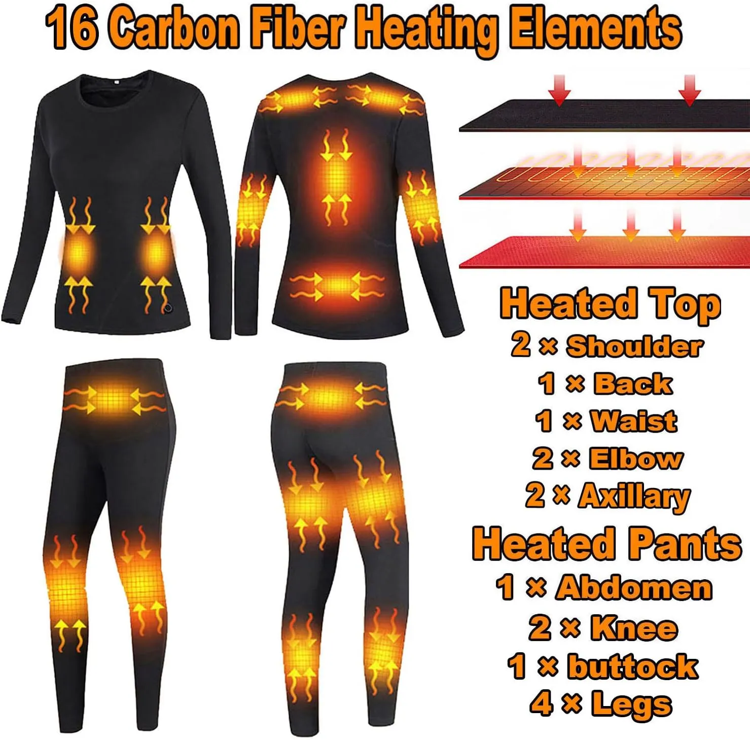Men's Heated Thermal Underwear Set, Men's Winter Outdoor Sports Underwear with 16 Heating Zones, Heated Shirt Pants