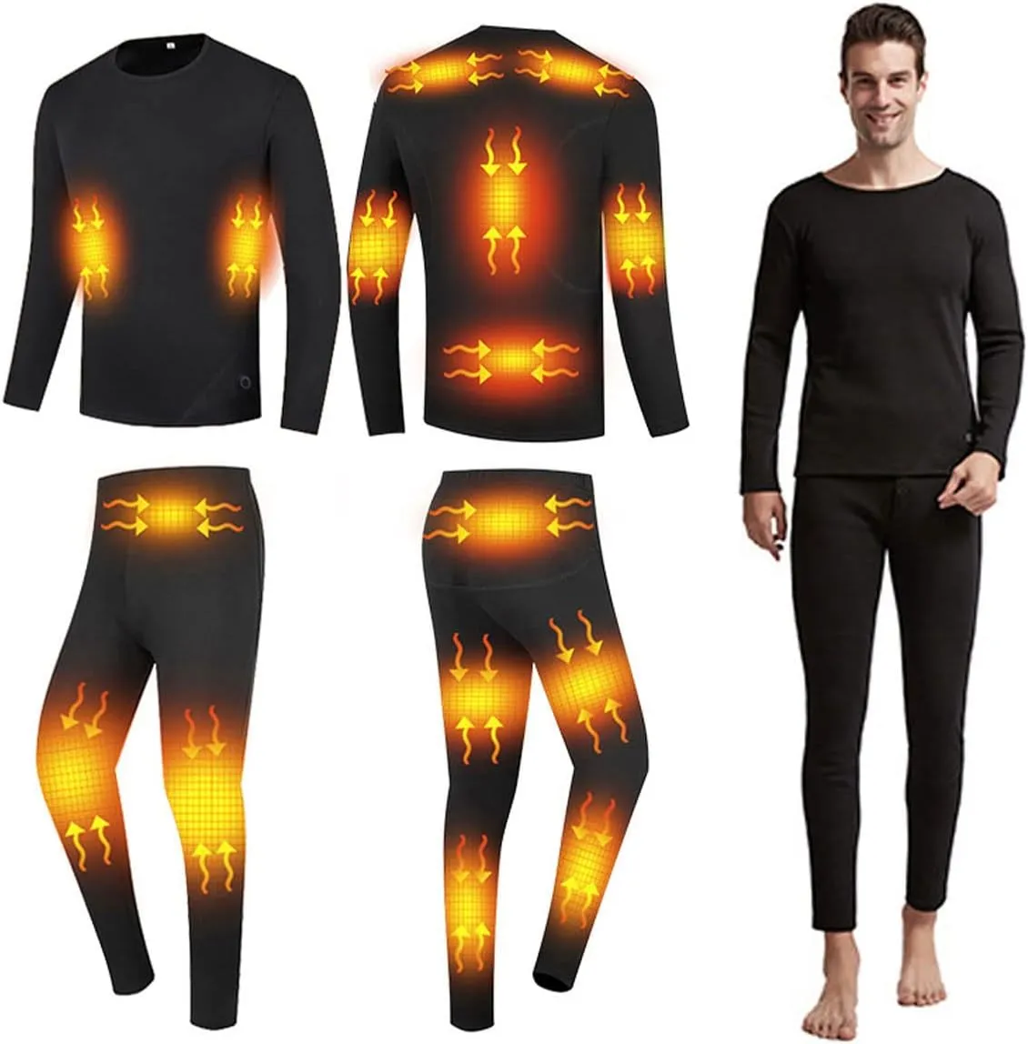 Men's Heated Thermal Underwear Set, Men's Winter Outdoor Sports Underwear with 16 Heating Zones, Heated Shirt Pants