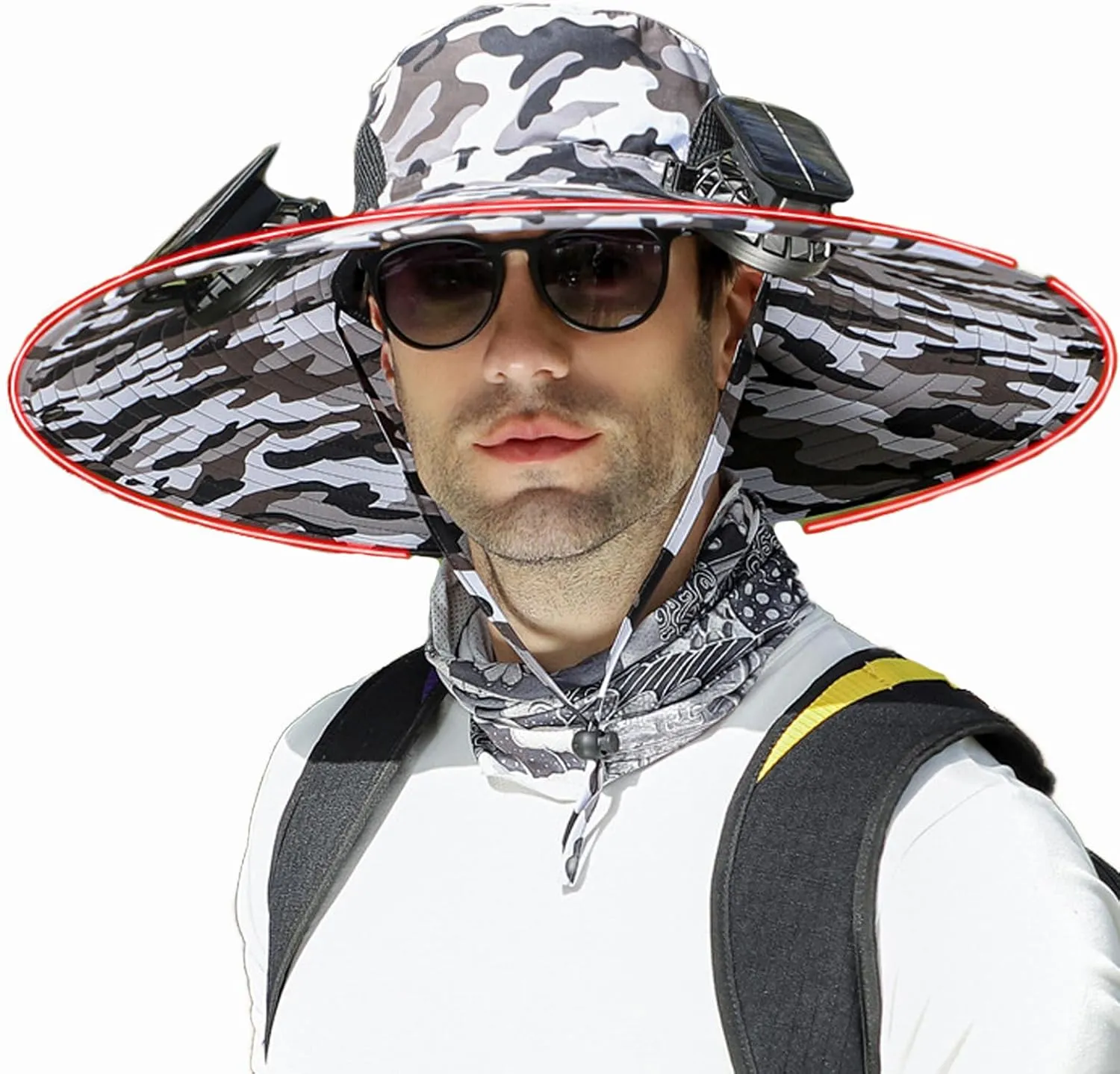 Men's Solar & USB Charging Wide Brim UPF50  Sun Hat with Dual Fans for Outdoor Activities (Black, Medium)