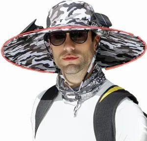 Men's Solar & USB Charging Wide Brim UPF50  Sun Hat with Dual Fans for Outdoor Activities (Black, Medium)