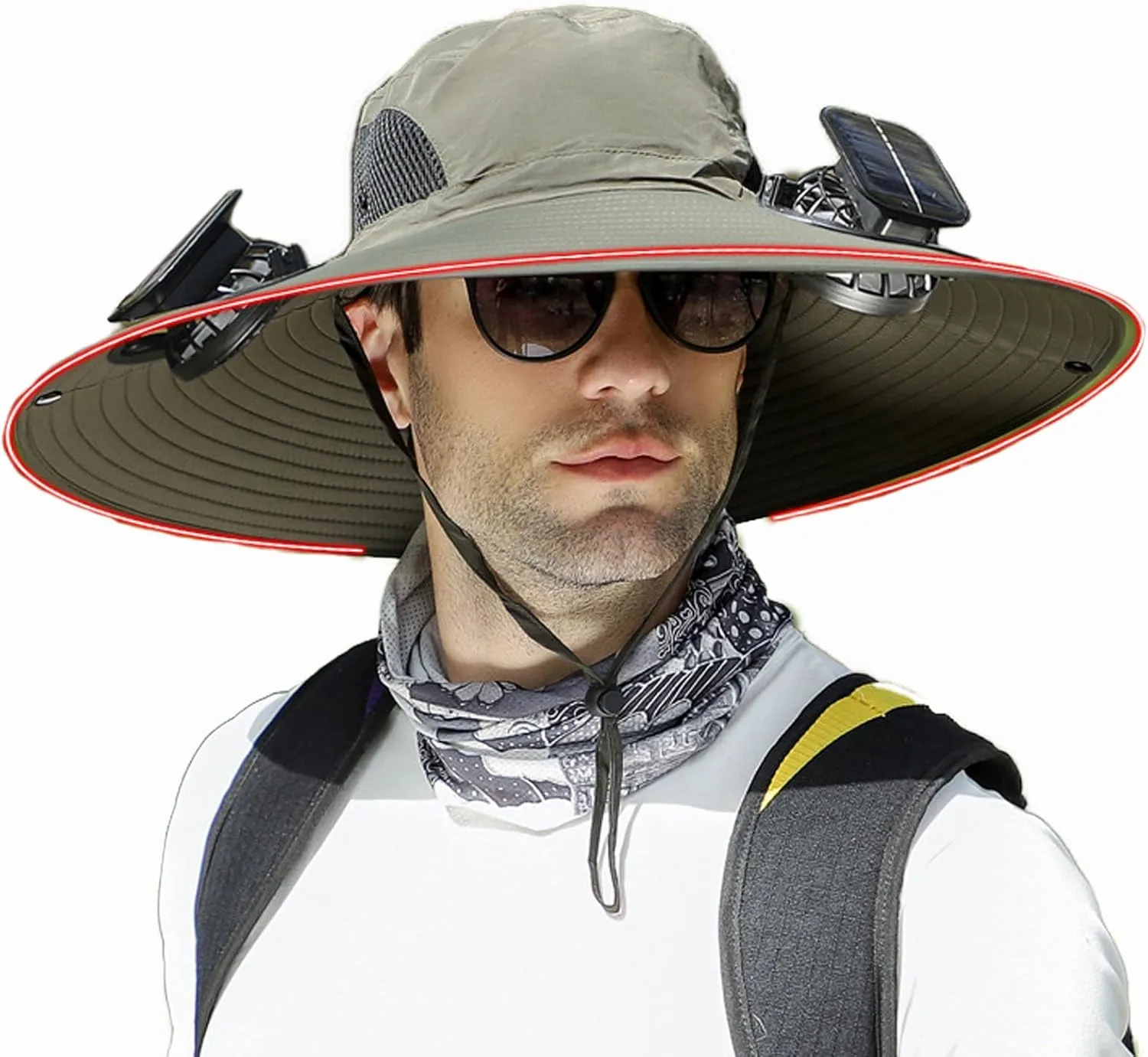 Men's Solar & USB Charging Wide Brim UPF50  Sun Hat with Dual Fans for Outdoor Activities (Black, Medium)