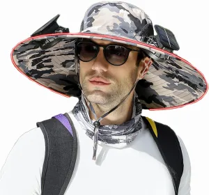 Men's Solar & USB Charging Wide Brim UPF50  Sun Hat with Dual Fans for Outdoor Activities (Black, Medium)
