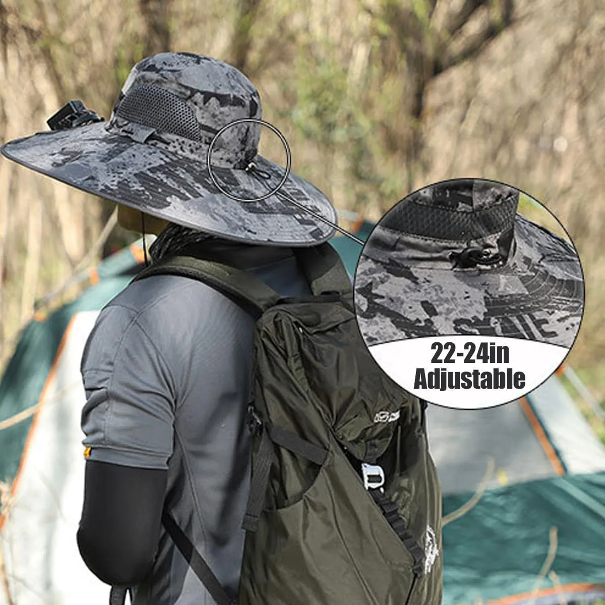 Men's Solar & USB Charging Wide Brim UPF50  Sun Hat with Dual Fans for Outdoor Activities (Black, Medium)