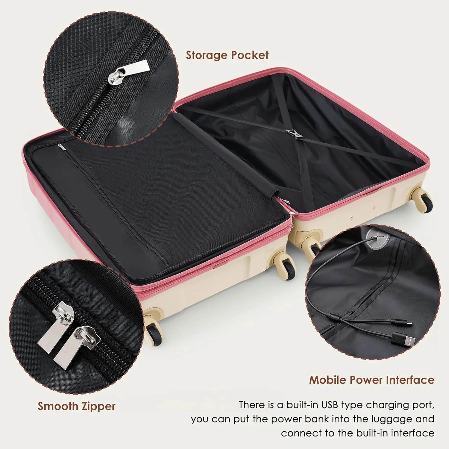 Merax Luggage Sets 3 Pcs, ABS Hardside Suit case with Spinner Wheels Lightweight TSA Lock, Gradient Pink, 20/24/28 Inch