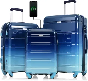 Merax Luggage Sets 3 Pcs Suit case, ABS Hardside Suitcases with Spinner Wheels Lightweight TSA Lock, Gradient Navy, 20/24/28 Inch