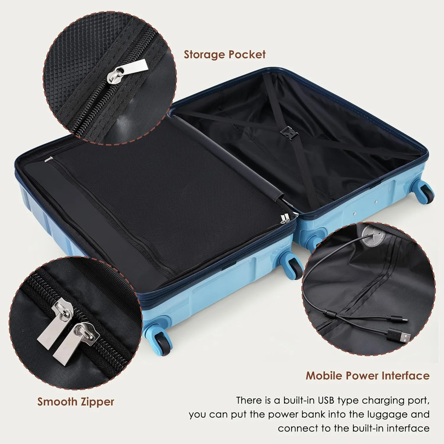 Merax Luggage Sets 3 Pcs Suit case, ABS Hardside Suitcases with Spinner Wheels Lightweight TSA Lock, Gradient Navy, 20/24/28 Inch