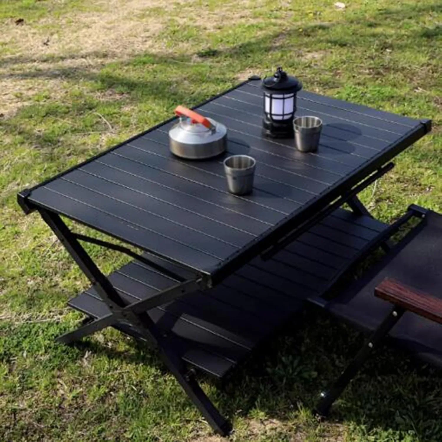 Metal Camping Table Camping Picnic Table Aluminum Folding Camping Tables Double Shelf Desktop with Carry Bag for Cooking