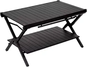 Metal Camping Table Camping Picnic Table Aluminum Folding Camping Tables Double Shelf Desktop with Carry Bag for Cooking