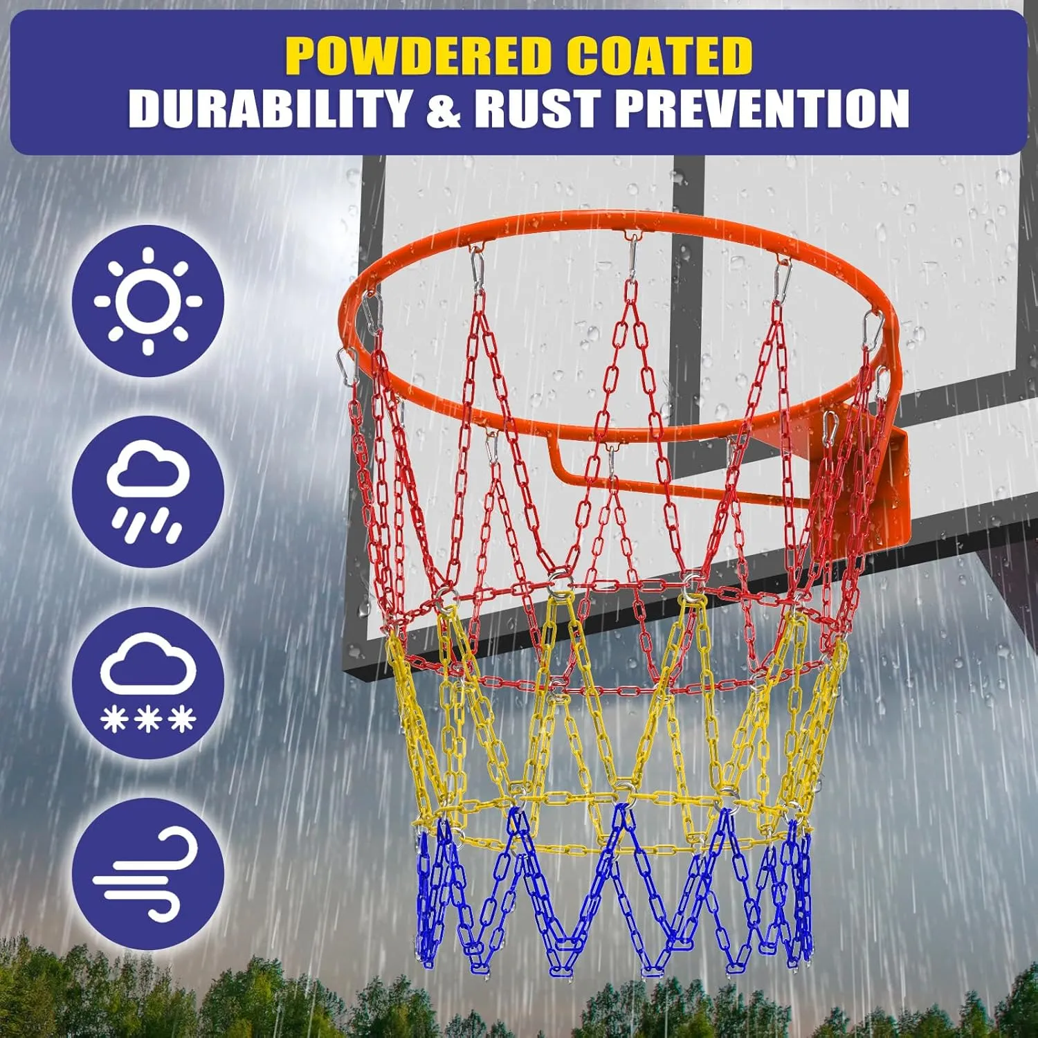 Metal Chain Basketball Net - 18" Universal Fit, Rust-Proof Coated Steel Chains with Snap Clips, Instant Setup for Outdoor Courts & Streetball | Loud Clink Sound, All-Weather Durability​