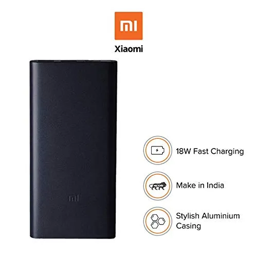 Mi 10000 mAh 3i Lithium Polymer Power Bank | Dual Input and Output Ports | 18W Fast Charging |  Metal Body