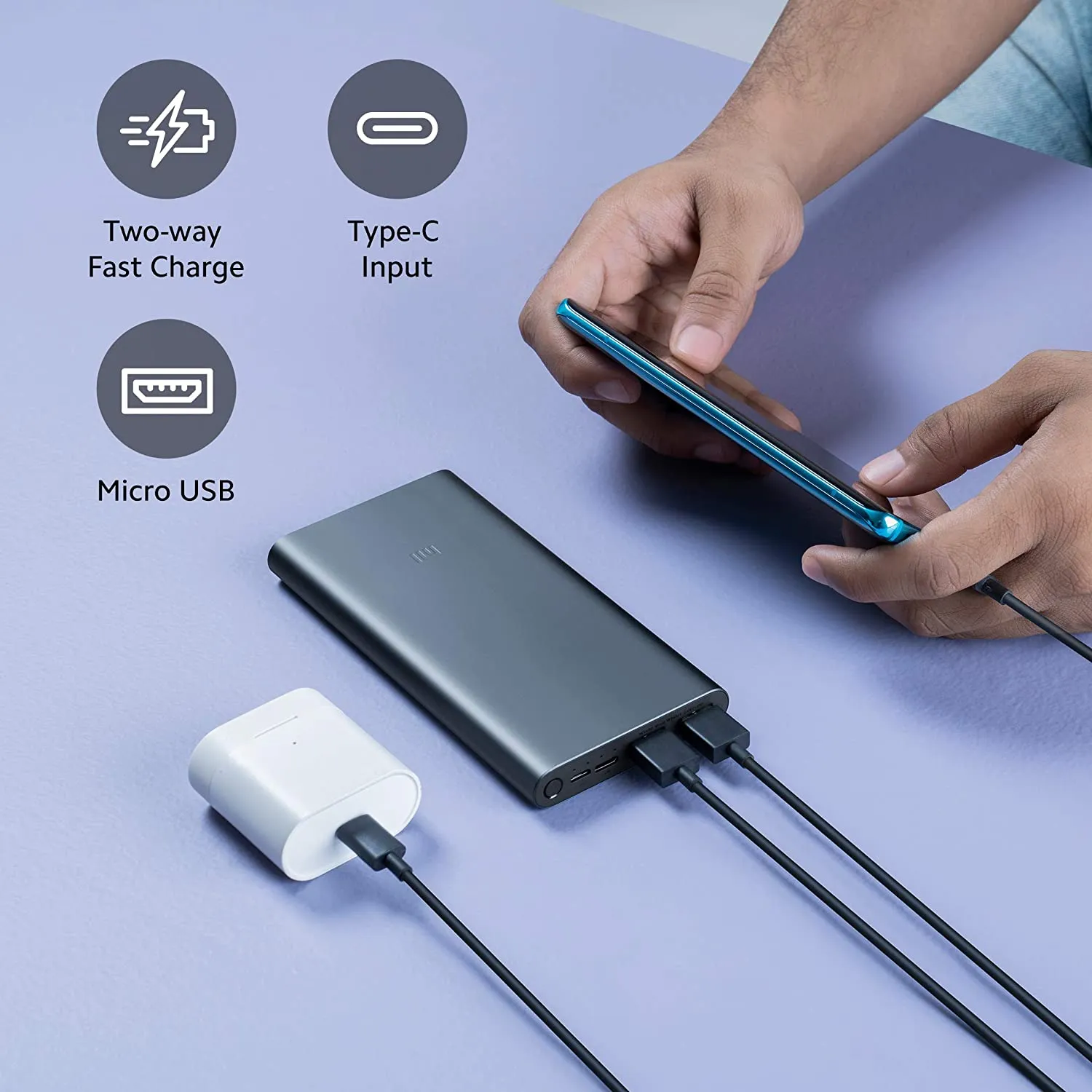 Mi 10000 mAh 3i Lithium Polymer Power Bank | Dual Input and Output Ports | 18W Fast Charging |  Metal Body