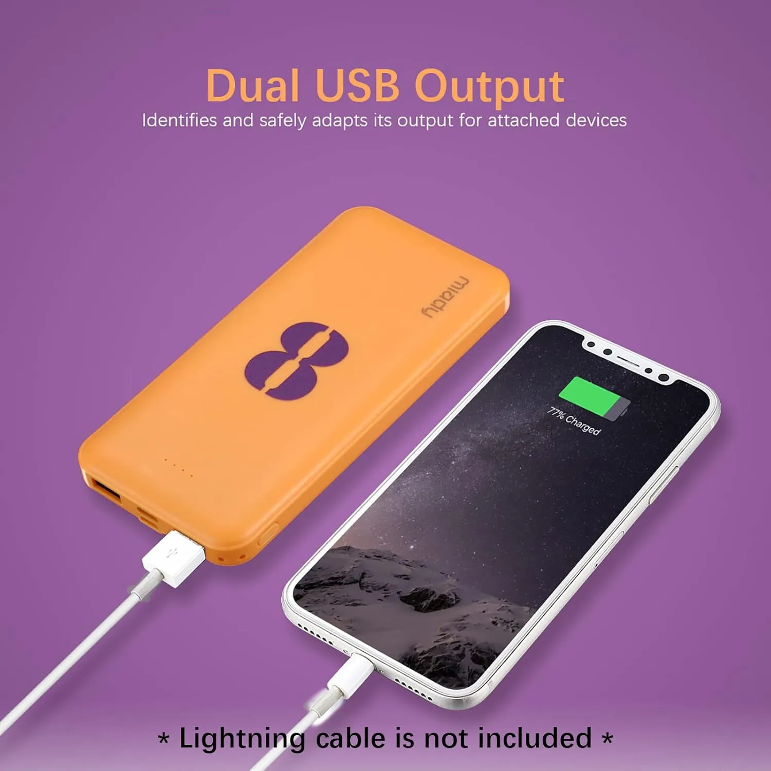 Miady 2-Pack 10000mAh Dual USB Portable Charger, Type-C Fast Charging Power Bank, Backup Battery Pack Compatible with iPhone 16/15/14/13 Galaxy S24/22 iPad Android etc (Yellow Purple)