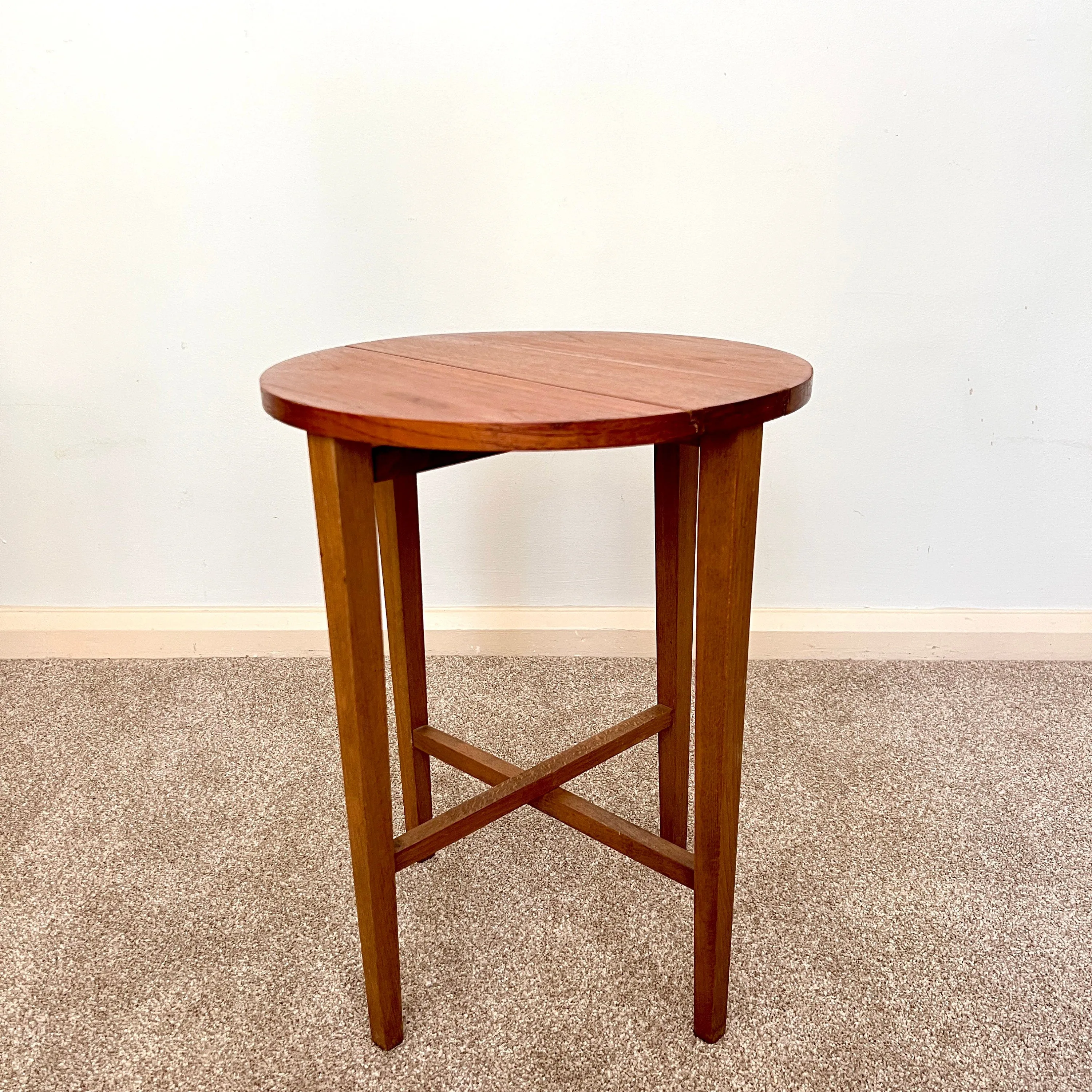 Midcentury Teak Folding Small Side Bedside Table, Vintage Retro End Table, Danish Style