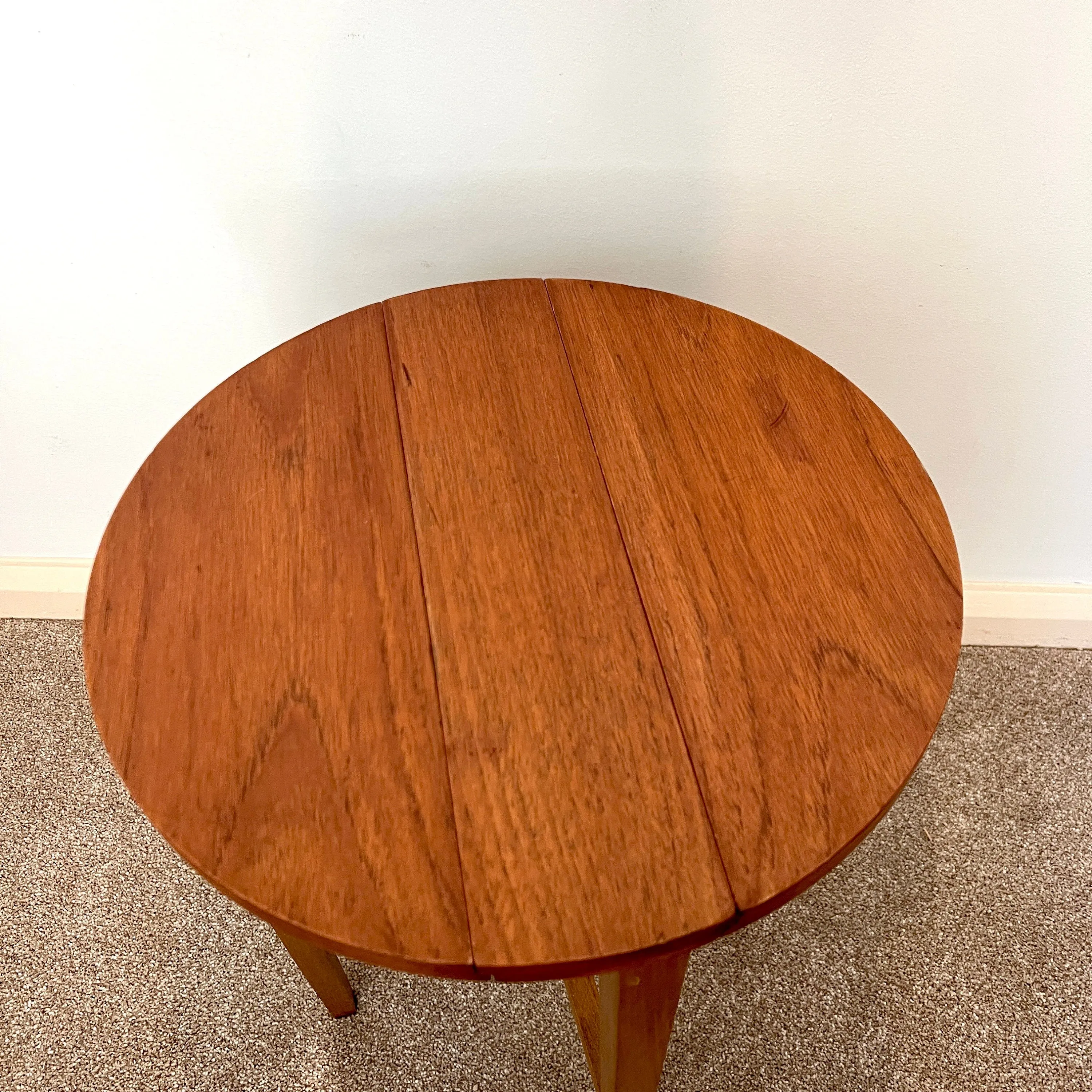 Midcentury Teak Folding Small Side Bedside Table, Vintage Retro End Table, Danish Style
