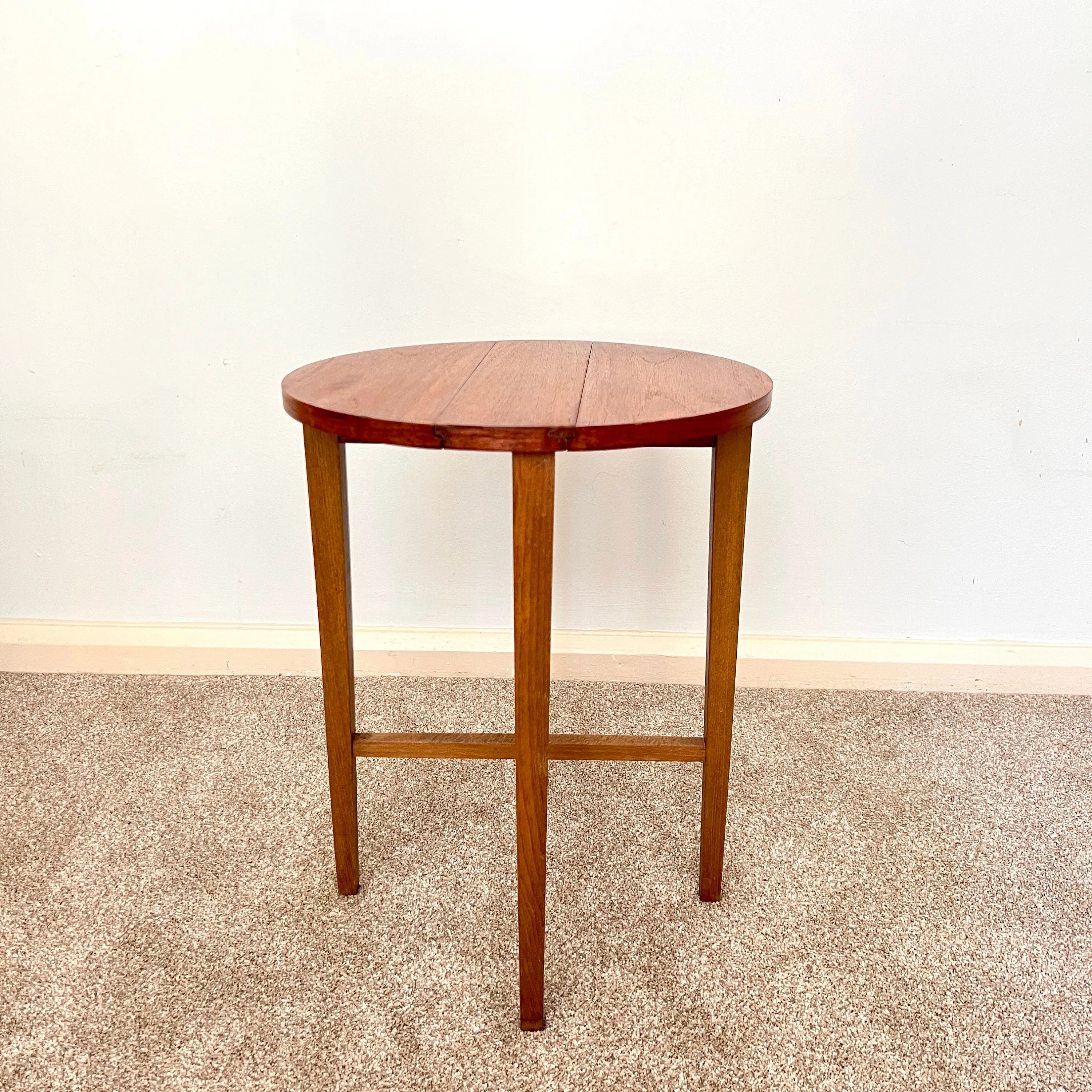 Midcentury Teak Folding Small Side Bedside Table, Vintage Retro End Table, Danish Style