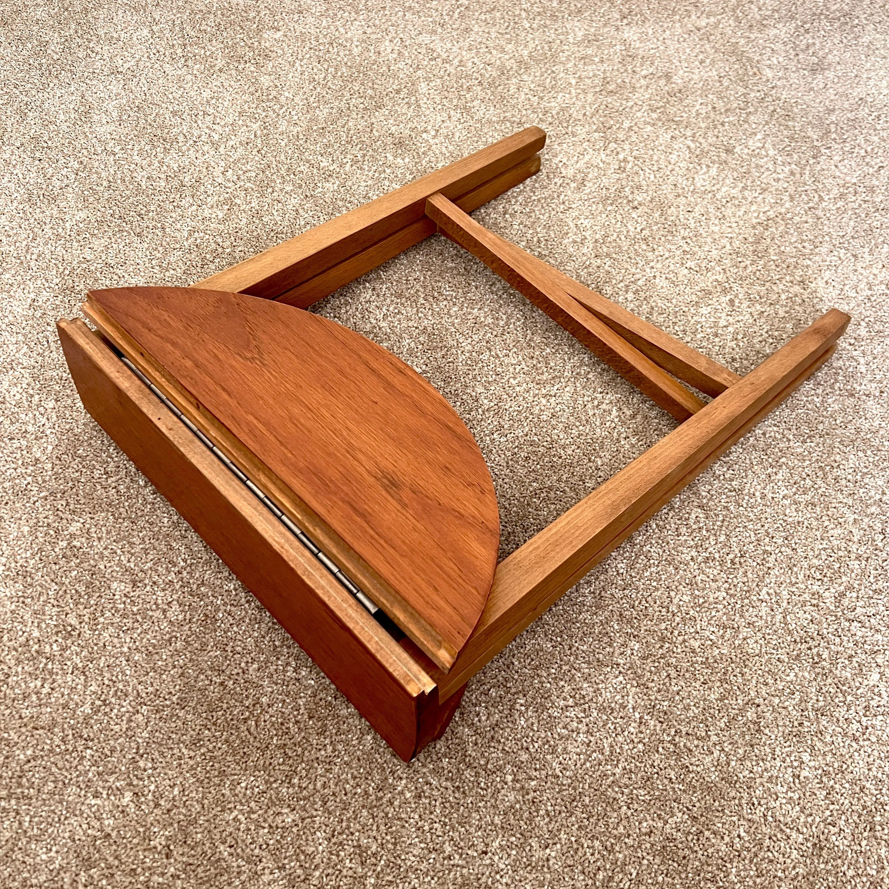 Midcentury Teak Folding Small Side Bedside Table, Vintage Retro End Table, Danish Style
