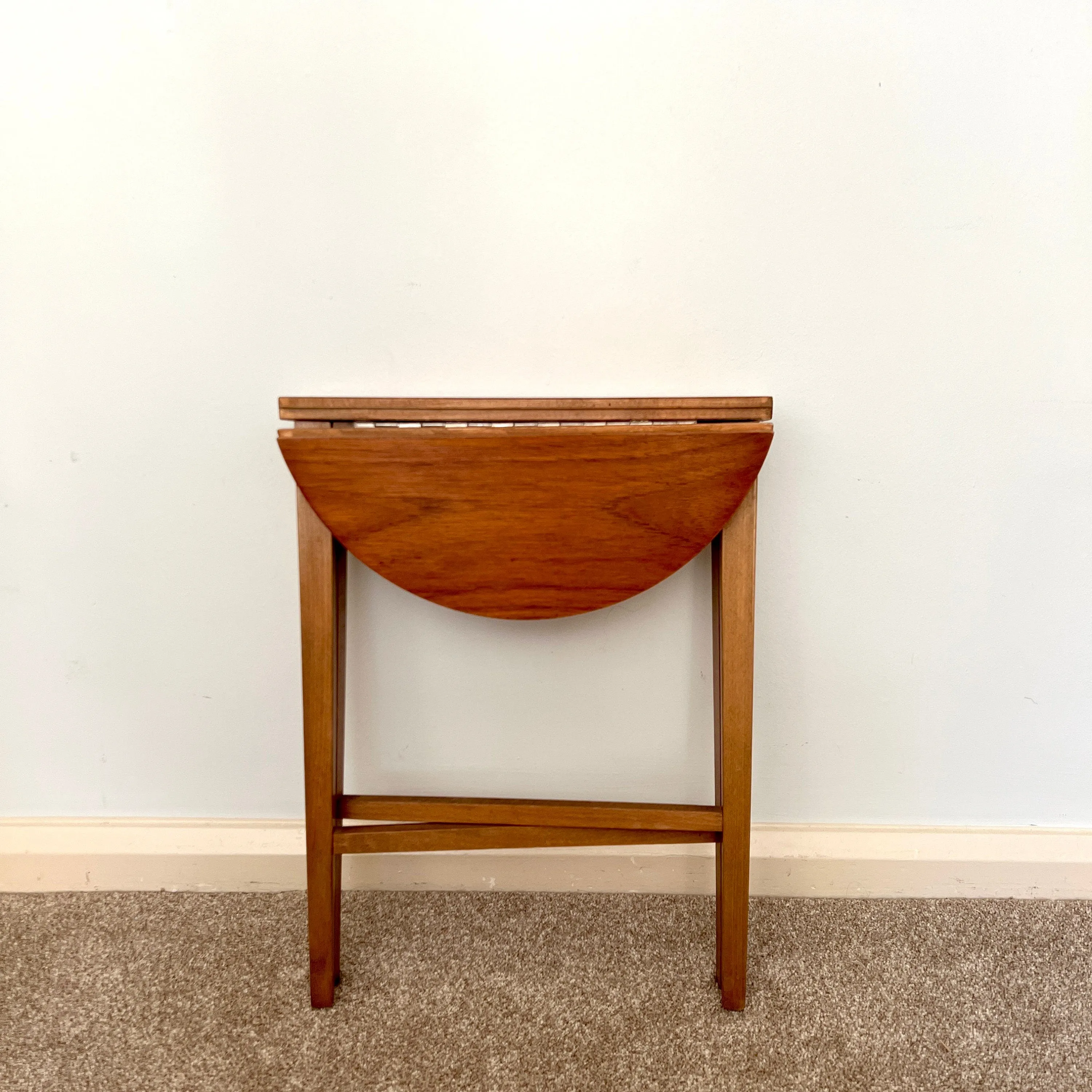 Midcentury Teak Folding Small Side Bedside Table, Vintage Retro End Table, Danish Style
