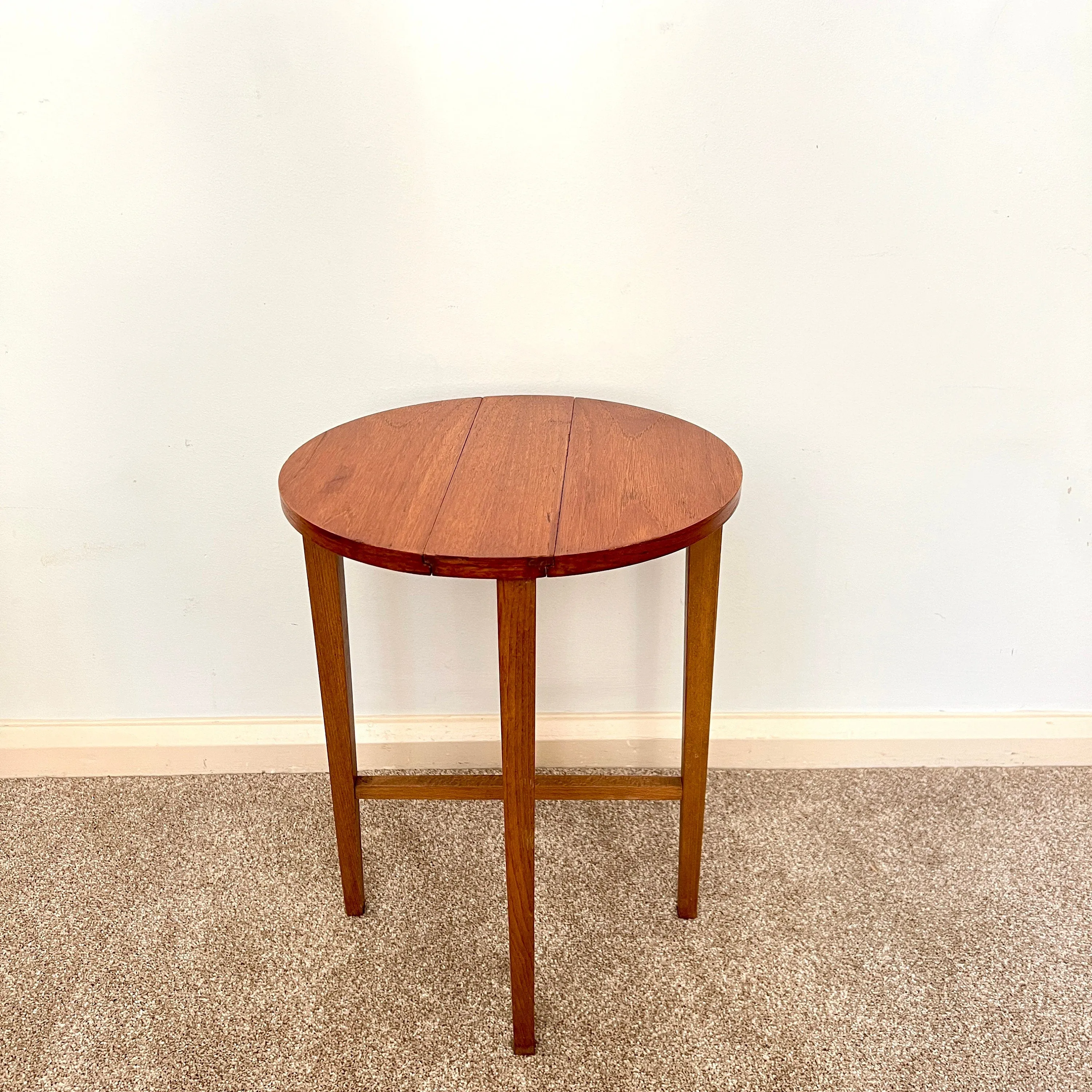 Midcentury Teak Folding Small Side Bedside Table, Vintage Retro End Table, Danish Style