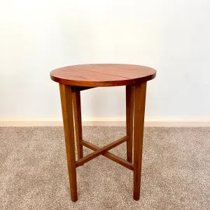 Midcentury Teak Folding Small Side Bedside Table, Vintage Retro End Table, Danish Style