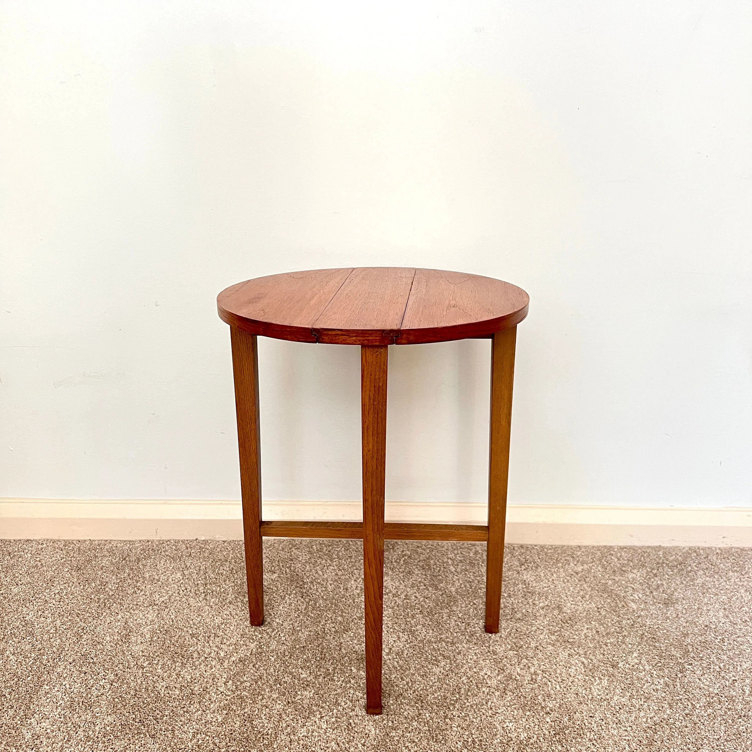 Midcentury Teak Folding Small Side Bedside Table, Vintage Retro End Table, Danish Style