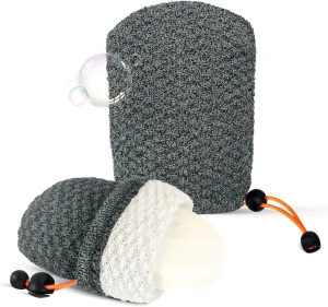 MIG4U Exfoliating Soap Bag for Shower 2 Pieces - Bar Soap Saver Pouch, Bamboo Body Scrubber Exfoliator Pocket in Travel Bathing, Grey, Double Layer
