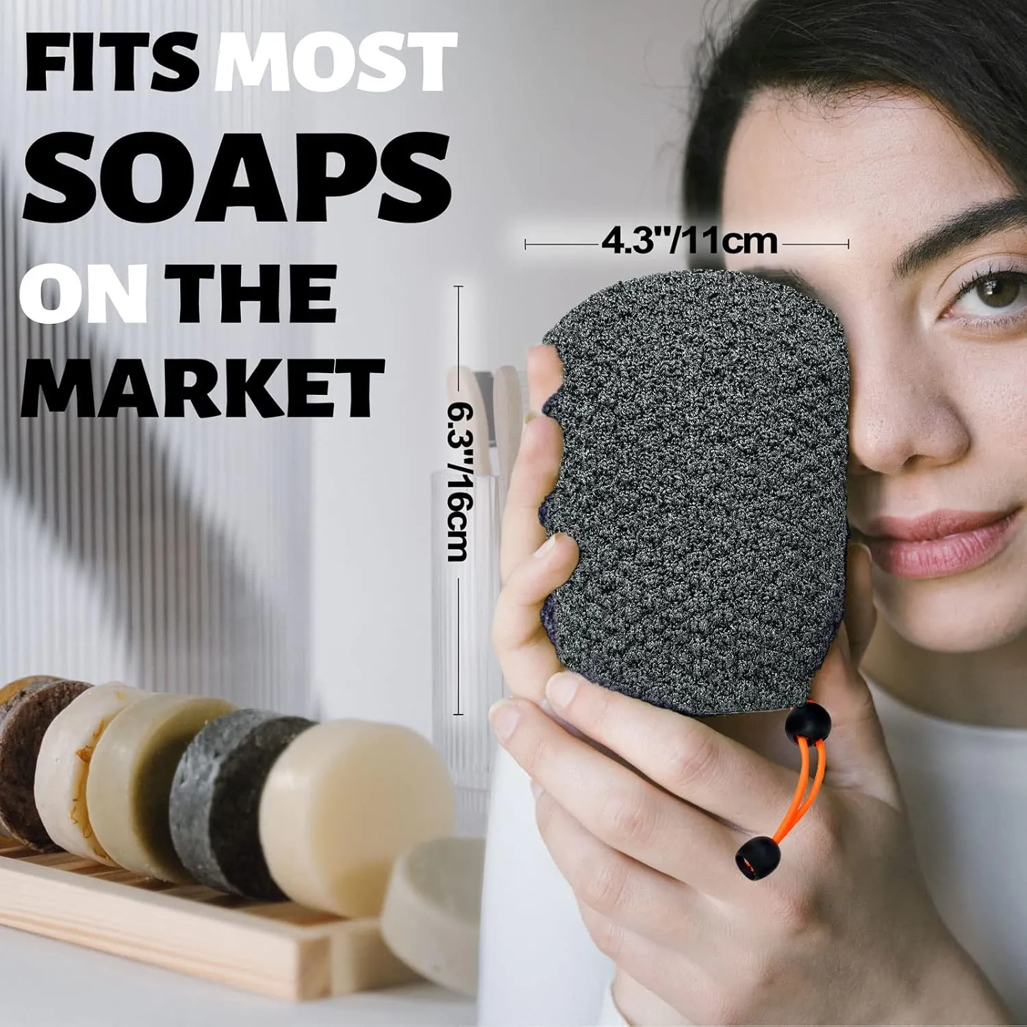 MIG4U Exfoliating Soap Bag for Shower 2 Pieces - Bar Soap Saver Pouch, Bamboo Body Scrubber Exfoliator Pocket in Travel Bathing, Grey, Double Layer