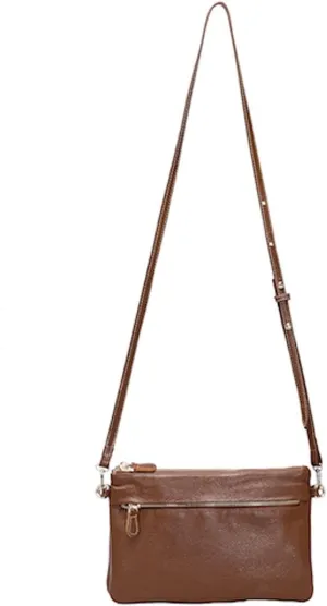 Mighty Purse Luxe Double Cross Body Bag Purse Clutch Brown