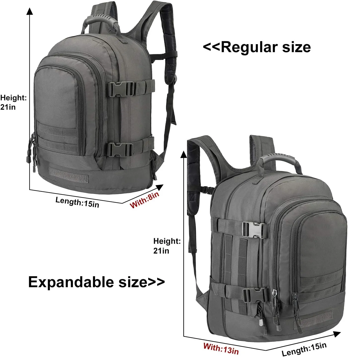 Military Outdoor Backpack Expandable Backpack Tactical Daypack With Waist Strap for Hiking Hunting Outdoor (Grey)