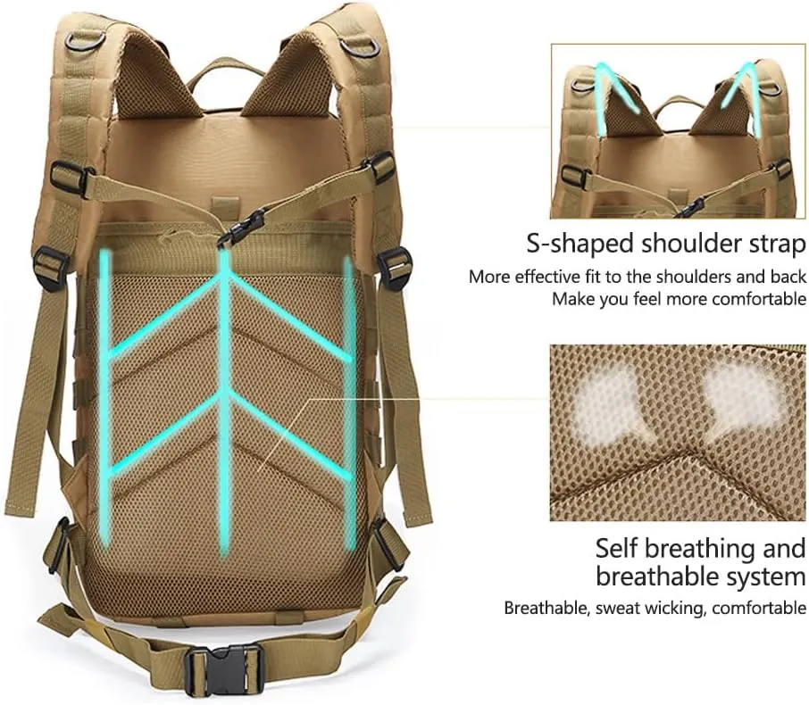 Military Tactical Backpack 3 Day Assault Pack Army Molle Bag Backpacks Rucksack 35L (Black)