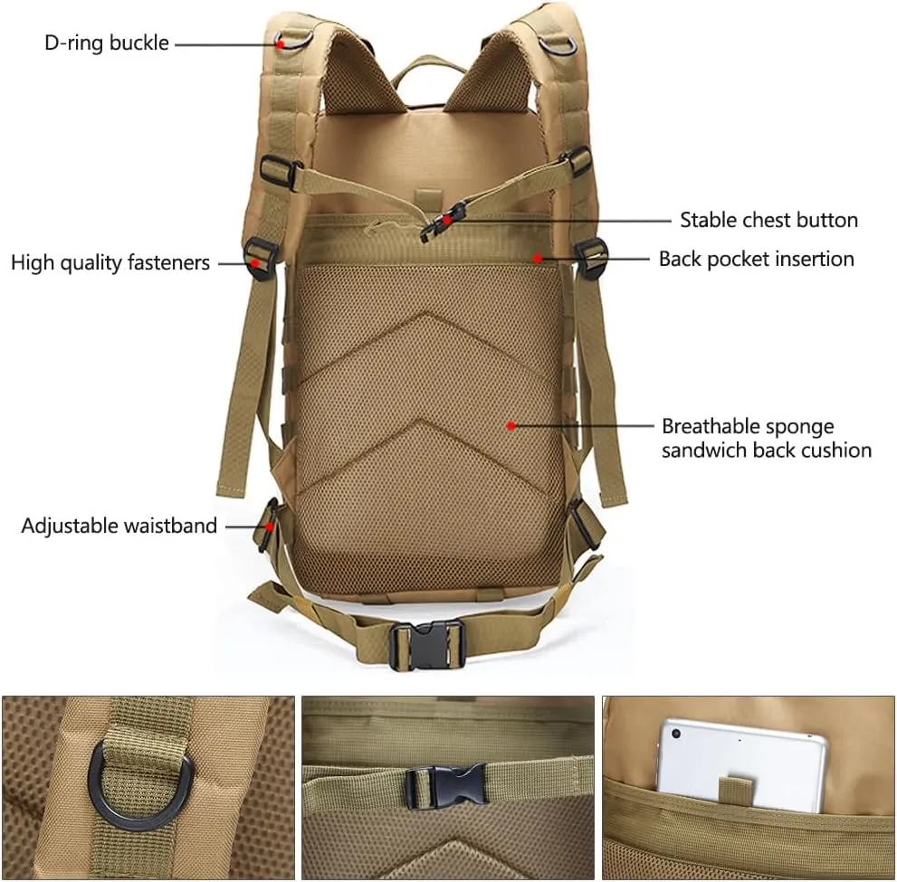Military Tactical Backpack 3 Day Assault Pack Army Molle Bag Backpacks Rucksack 35L (Black)