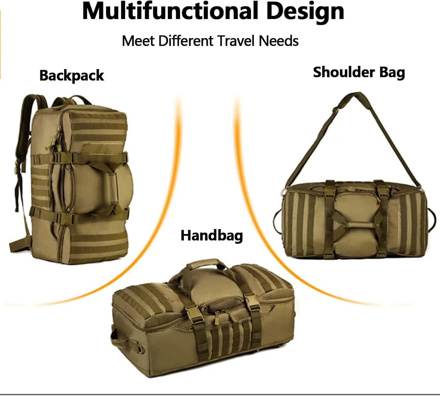 Military Tactical Backpack, 60L Extra Large Waterproof Outdoor Hiking Backpack, Men's Camping Backpack, Hiking Duffel Bag For Hunting Hiking Fishing Climbing Travel Deserts (Color : E)