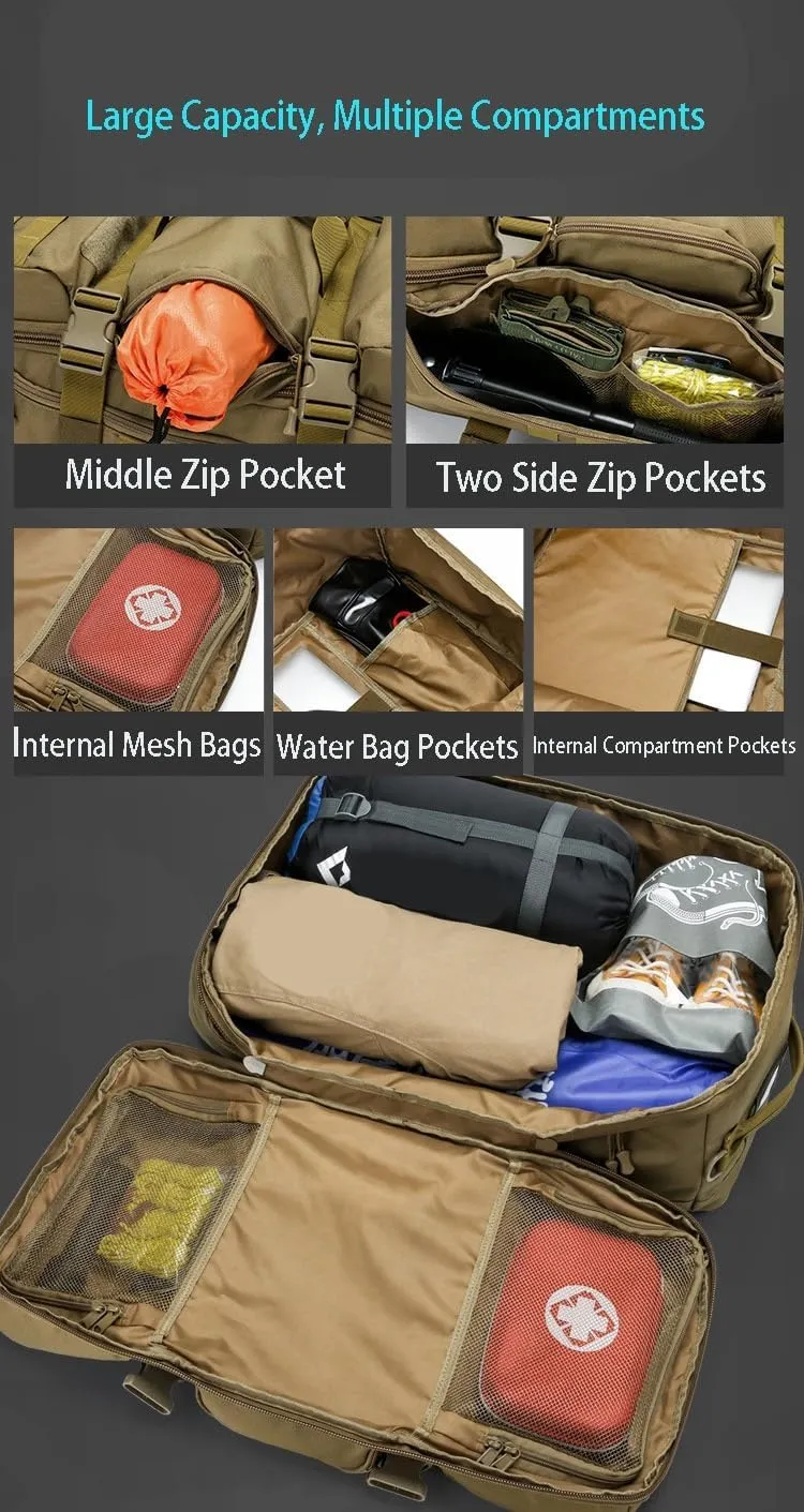 Military Tactical Backpack, 60L Extra Large Waterproof Outdoor Hiking Backpack, Men's Camping Backpack, Hiking Duffel Bag For Hunting Hiking Fishing Climbing Travel Deserts (Color : E)