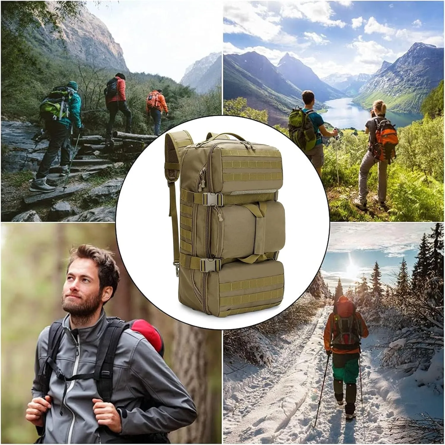 Military Tactical Backpack, 60L Extra Large Waterproof Outdoor Hiking Backpack, Men's Camping Backpack, Hiking Duffel Bag For Hunting Hiking Fishing Climbing Travel Deserts (Color : E)
