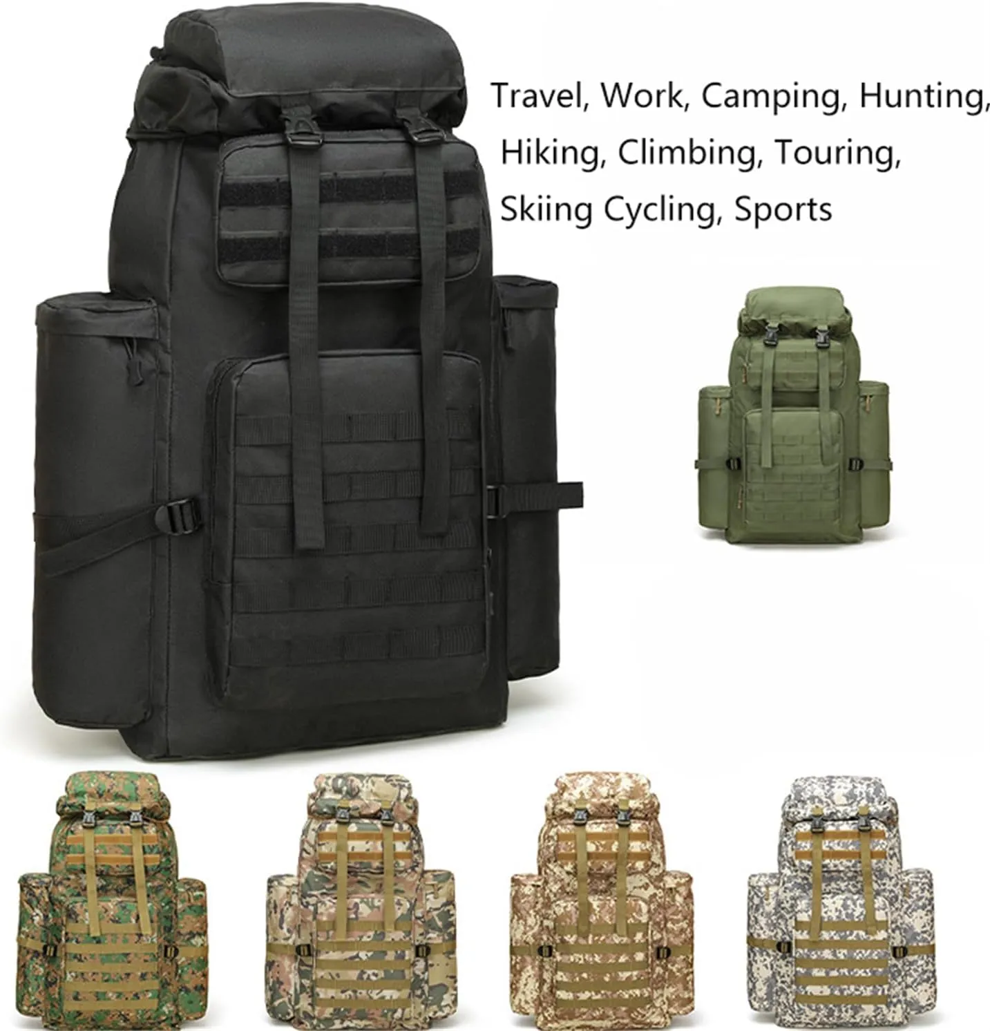 Military Tactical Backpack for Men, 100L Waterproof Camping Hiking Travel Hunting Daypack, Heavy Duty, Adjustable Straps (Camo-4)