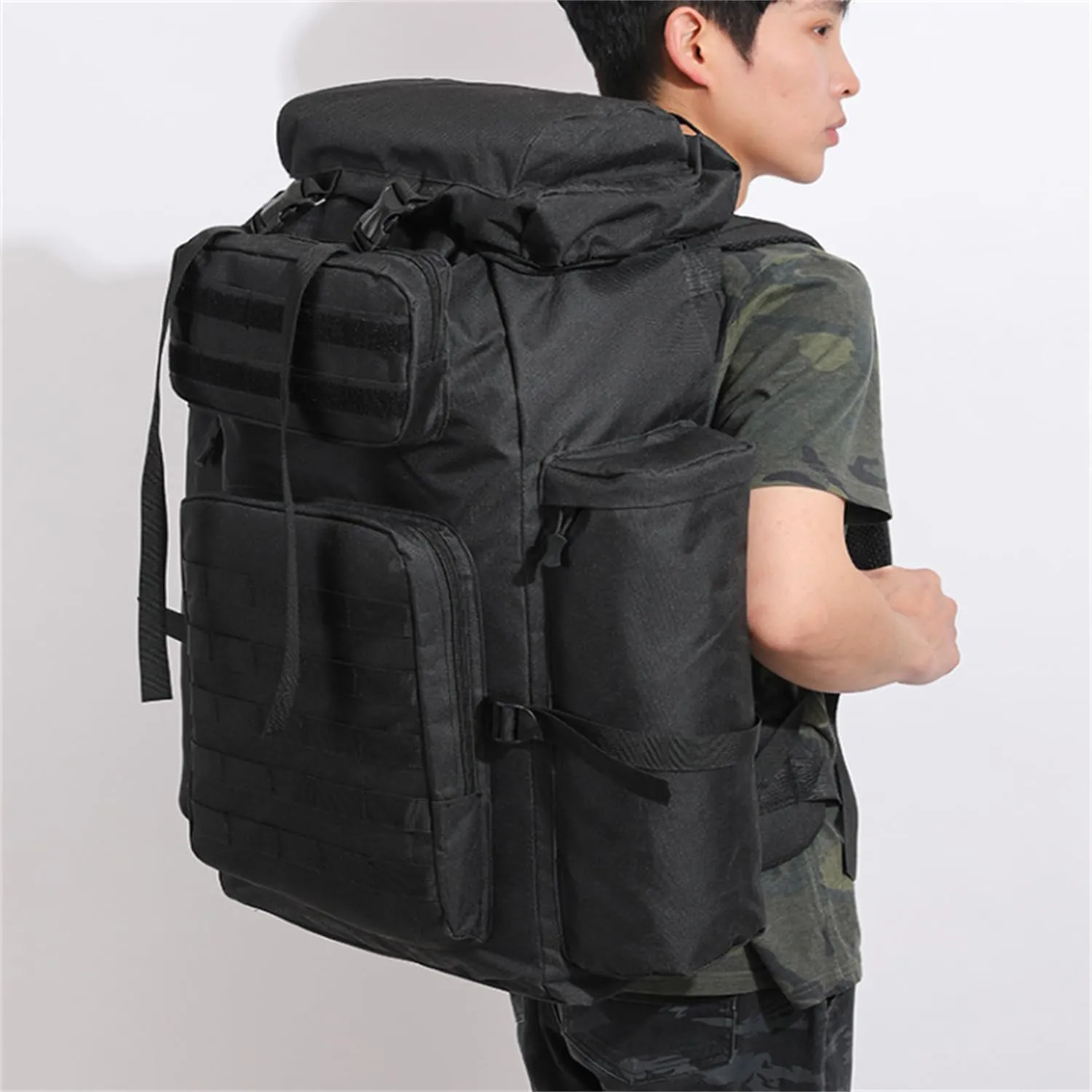 Military Tactical Backpack for Men, 100L Waterproof Camping Hiking Travel Hunting Daypack, Heavy Duty, Adjustable Straps (Camo-4)