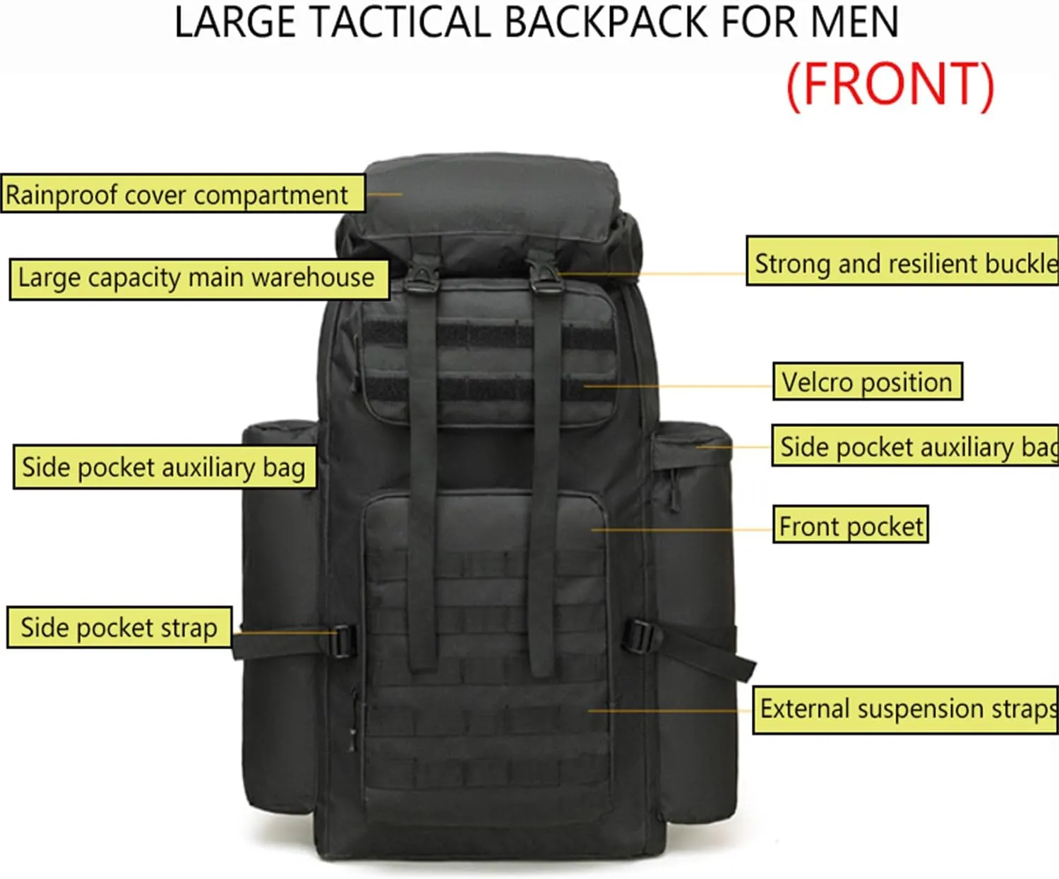 Military Tactical Backpack for Men, 100L Waterproof Camping Hiking Travel Hunting Daypack, Heavy Duty, Adjustable Straps (Camo-4)