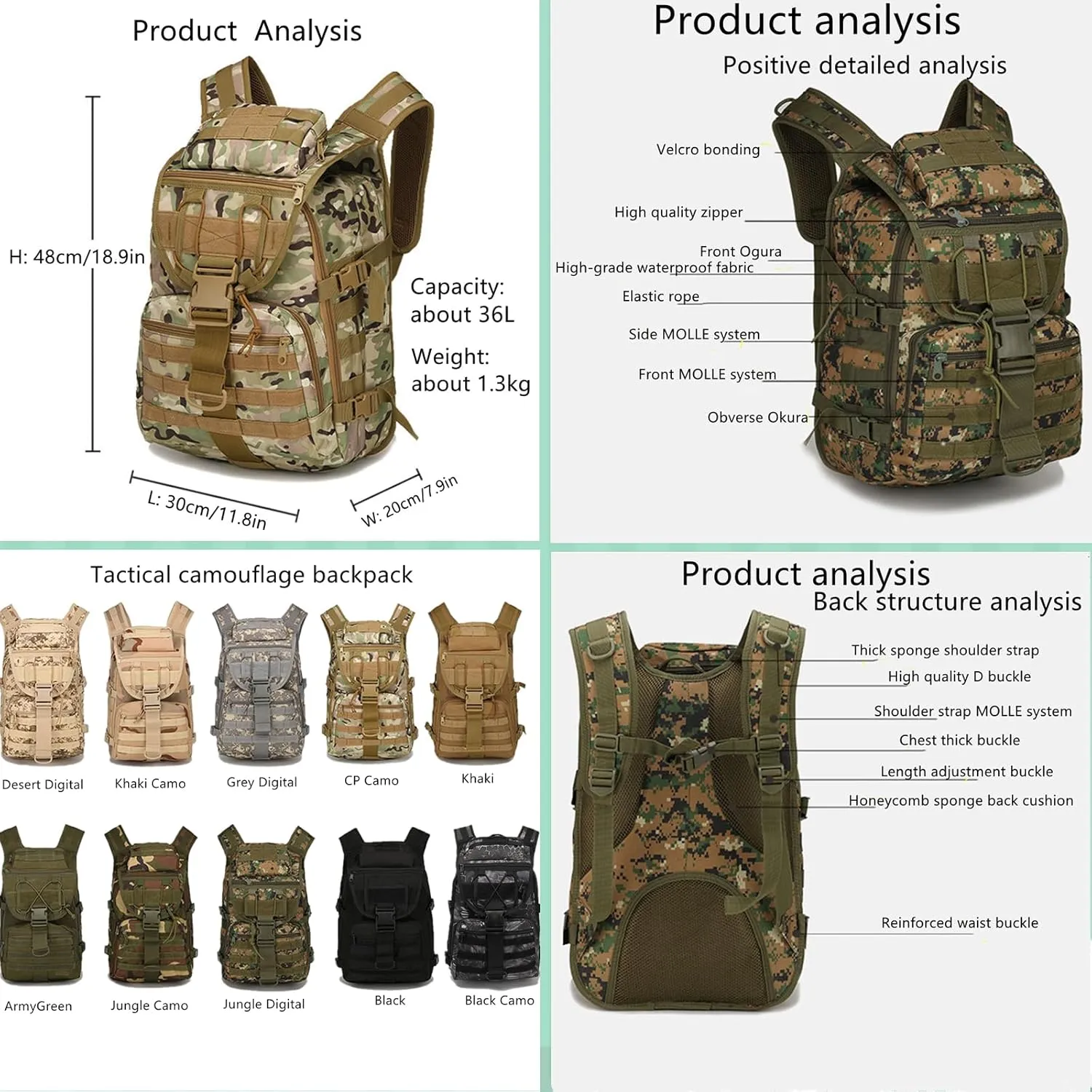 Military Tactical Backpack for Men Women 35L, Hiking Trekking Rucksack Molle Bag for Traveling Mountain Hunting