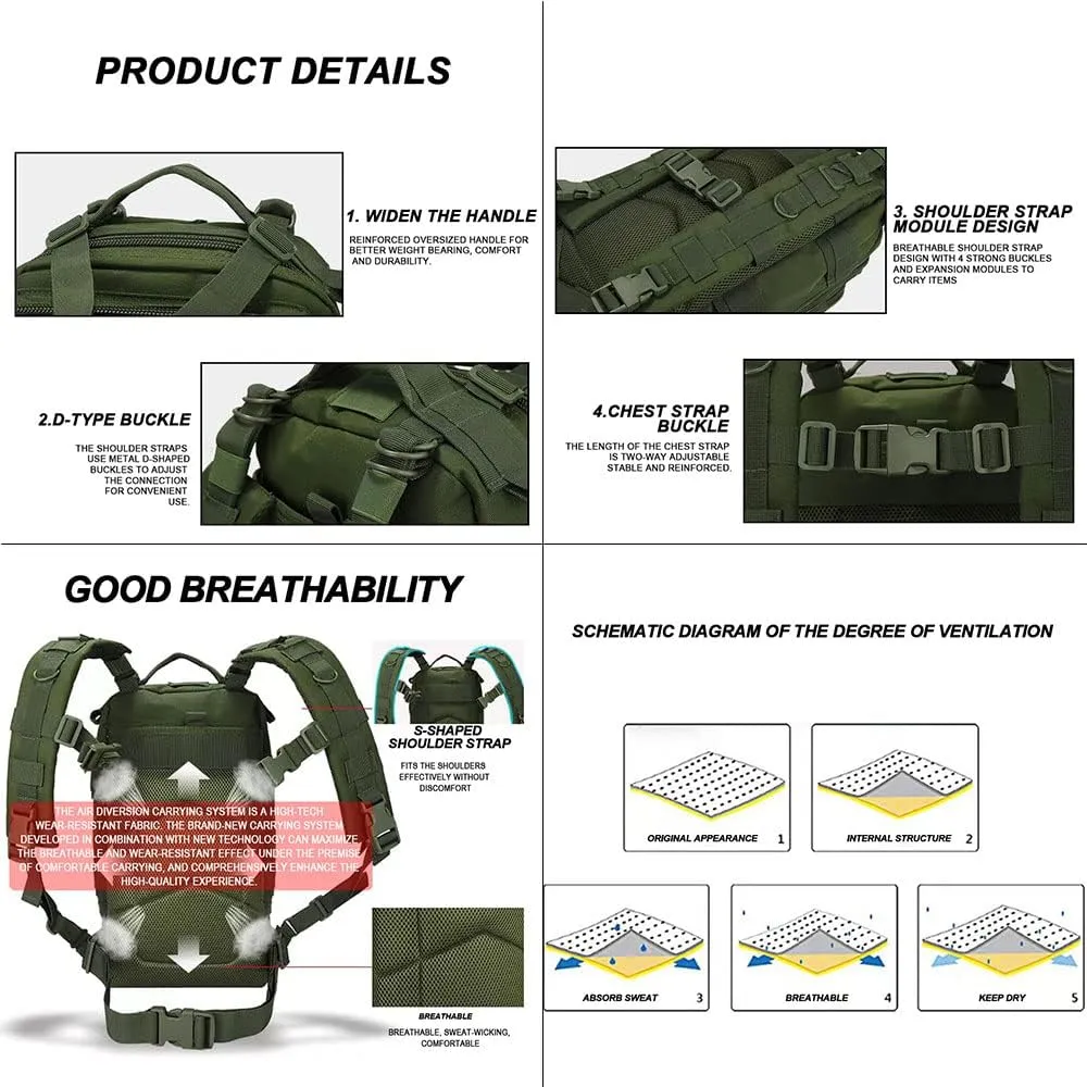 Military Tactical Camo Backpack for Men 40L Large Waterproof Camo Backpack for Hunting Tactical Travel Backpack (Gray Camo)