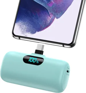 Mini Portable Charger 5000mAh Power Bank,15W PD USB C Cell Phone Portable Power, LCD Display Battery Pack Compatible With iPhone 15/15 Plus/15 Pro/15 Pro Max/Android/Samsung/Moto/LG (Type-C Only)