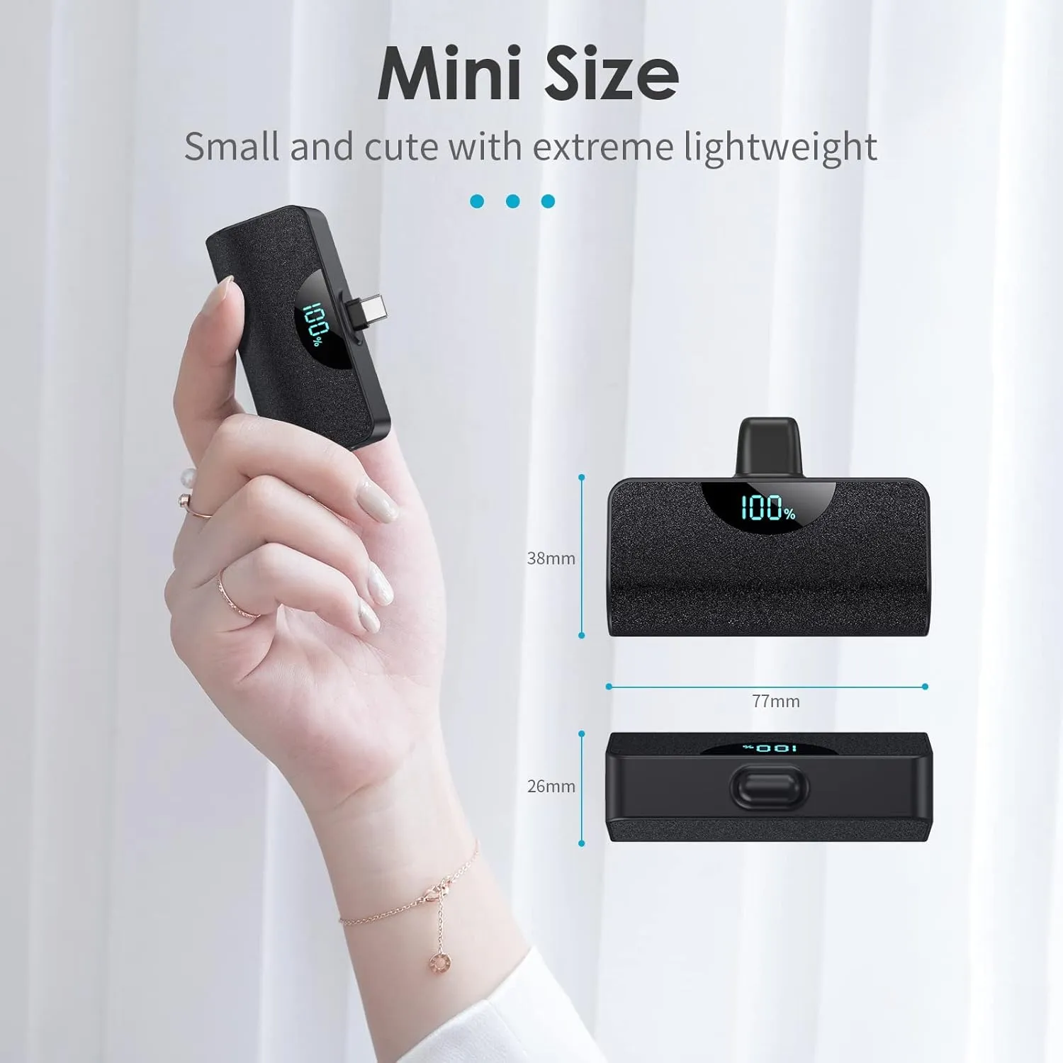 Mini Portable Charger USB-C Power Bank 5200mAh,Ultra Compact LCD Display Battery Pack Backup Charger Compatible with iPhone 16/16 Plus/16 Pro/16 Pro Max/15 Series,Samsung S22/S23, Android Phones etc